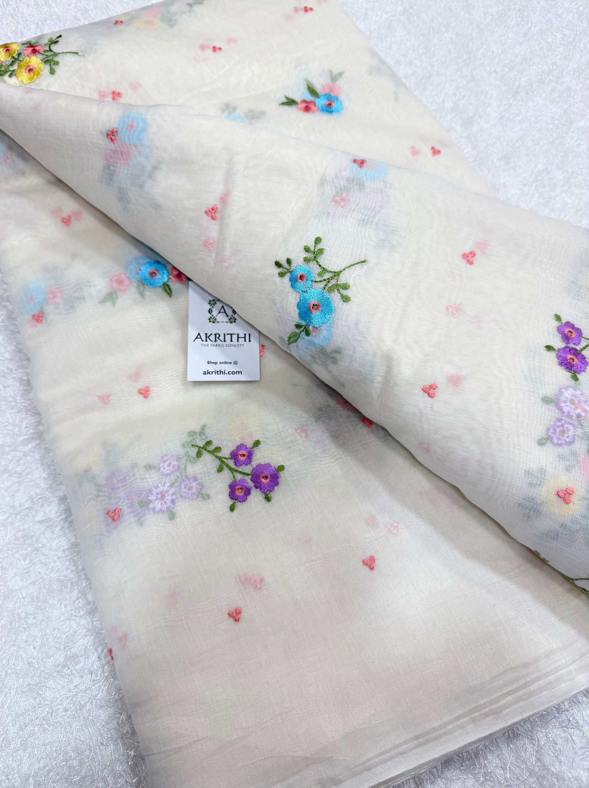 MUL CHANDERI EMBROIDERED FABRIC