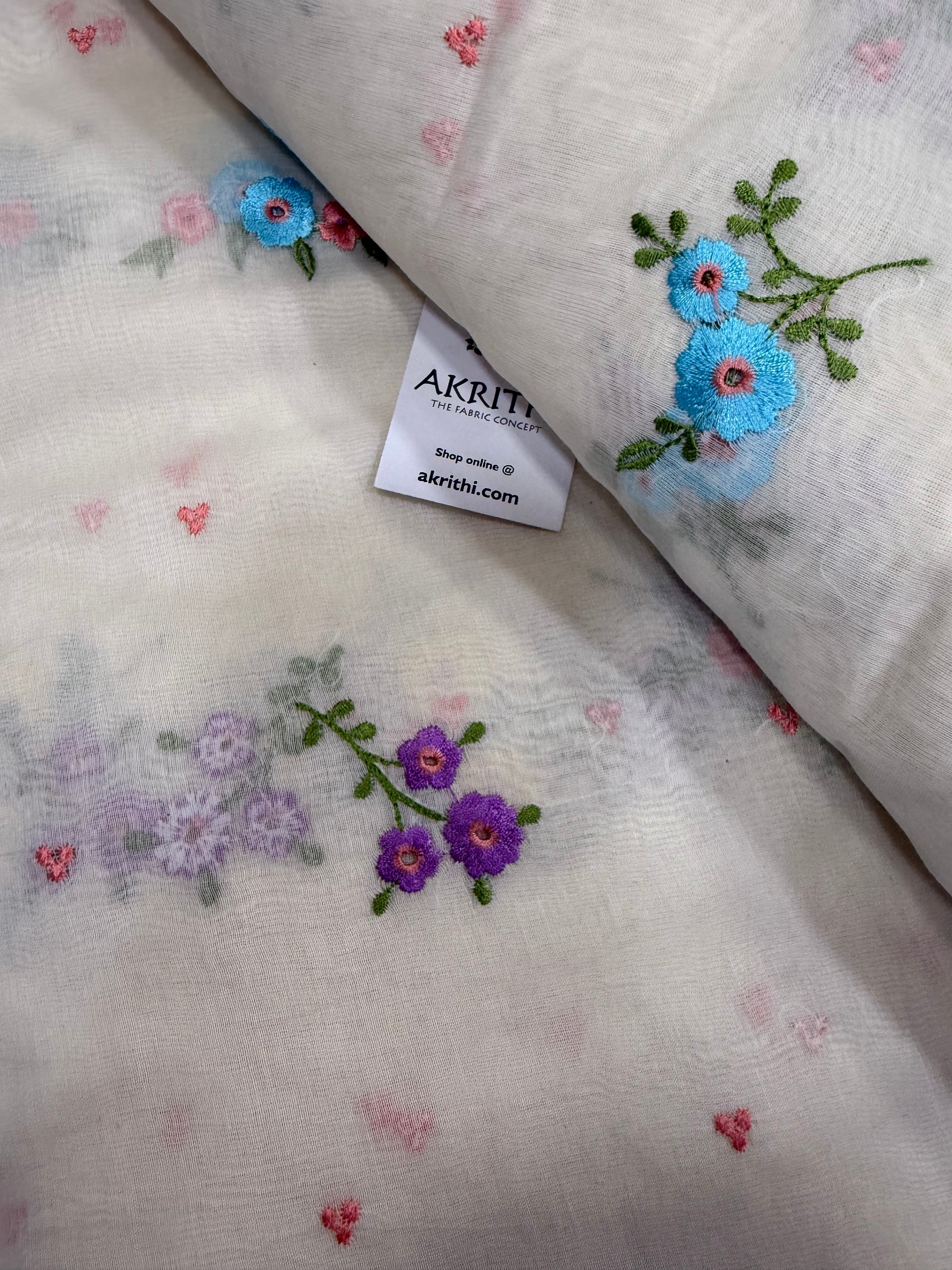 MUL CHANDERI EMBROIDERED FABRIC