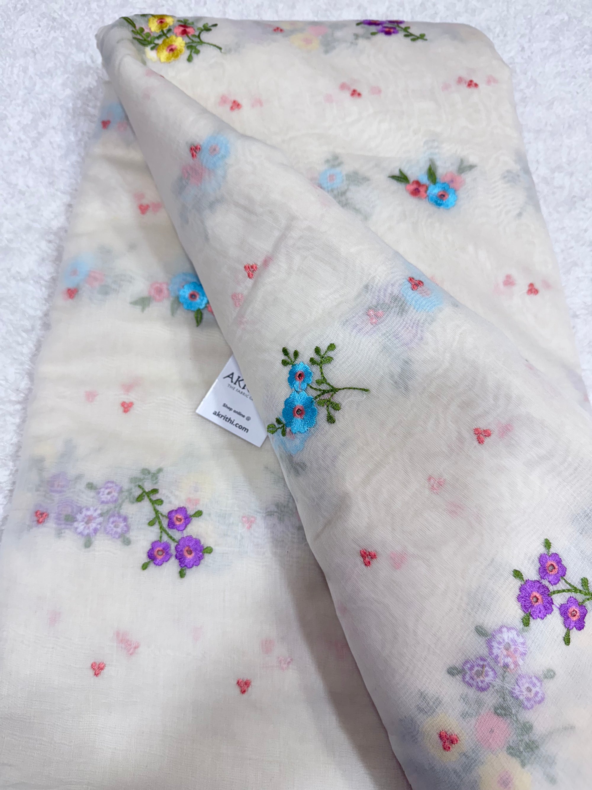 MUL CHANDERI EMBROIDERED FABRIC