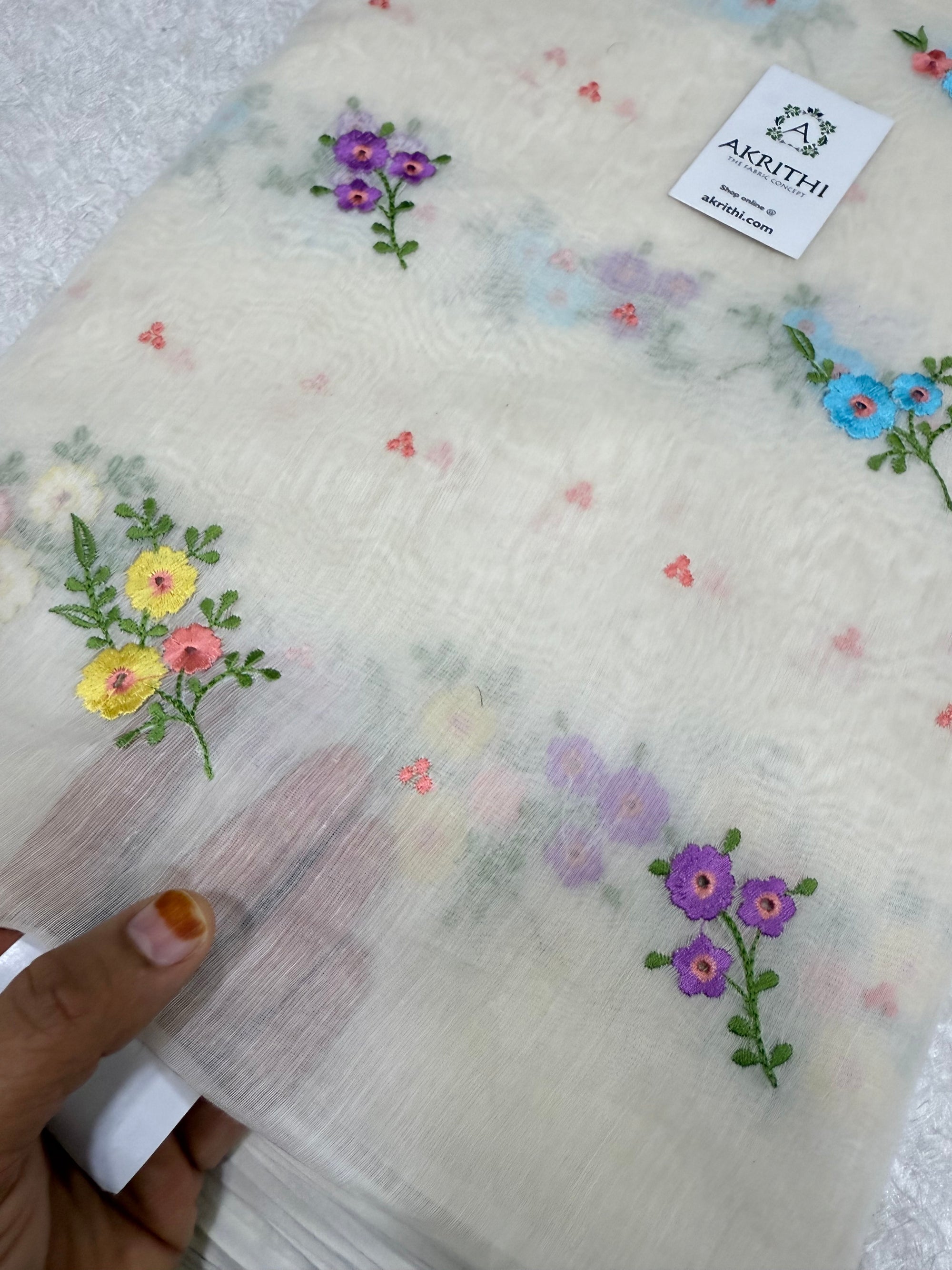 MUL CHANDERI EMBROIDERED FABRIC
