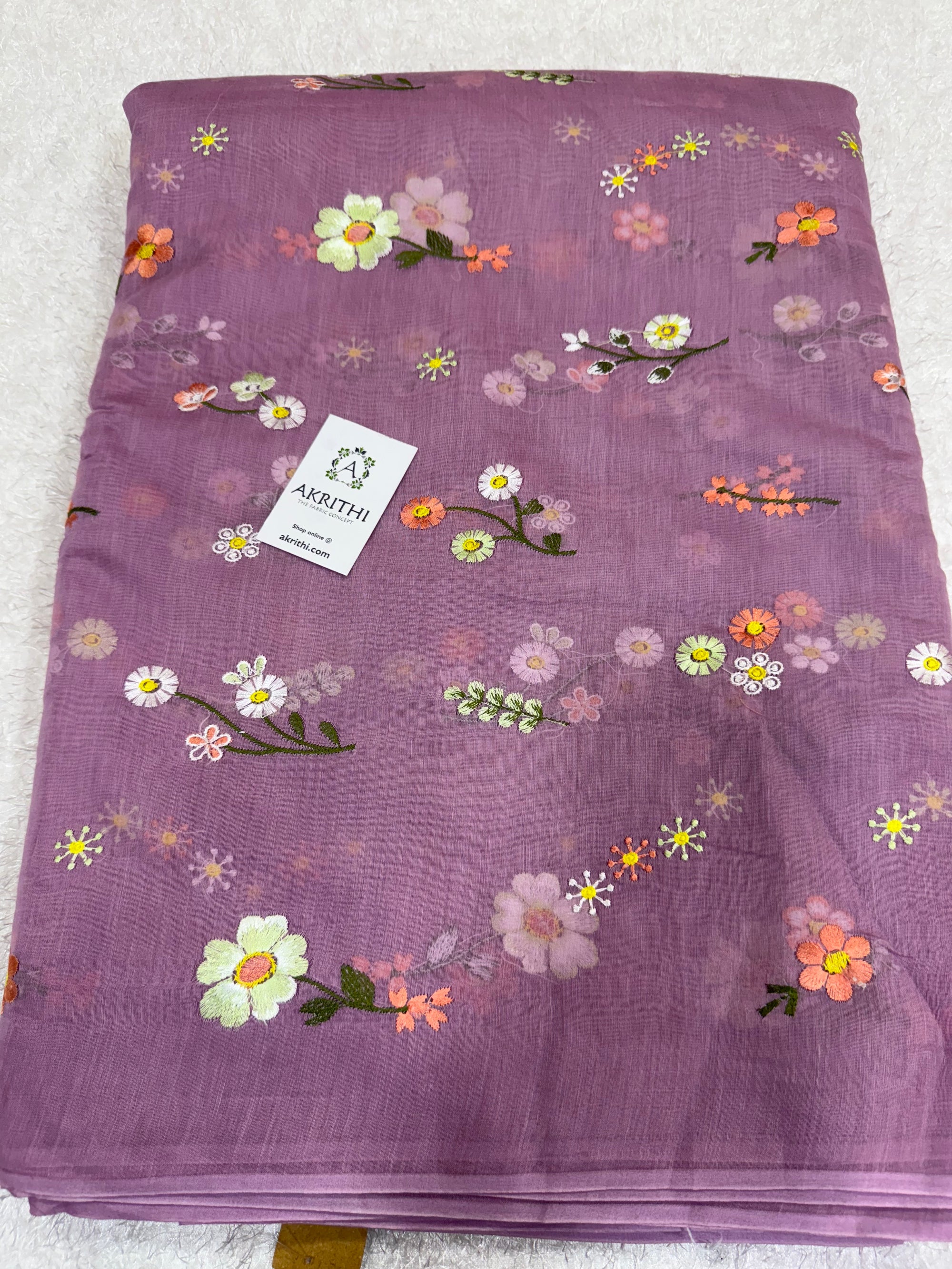 MUL CHANDERI EMBROIDERED FABRIC