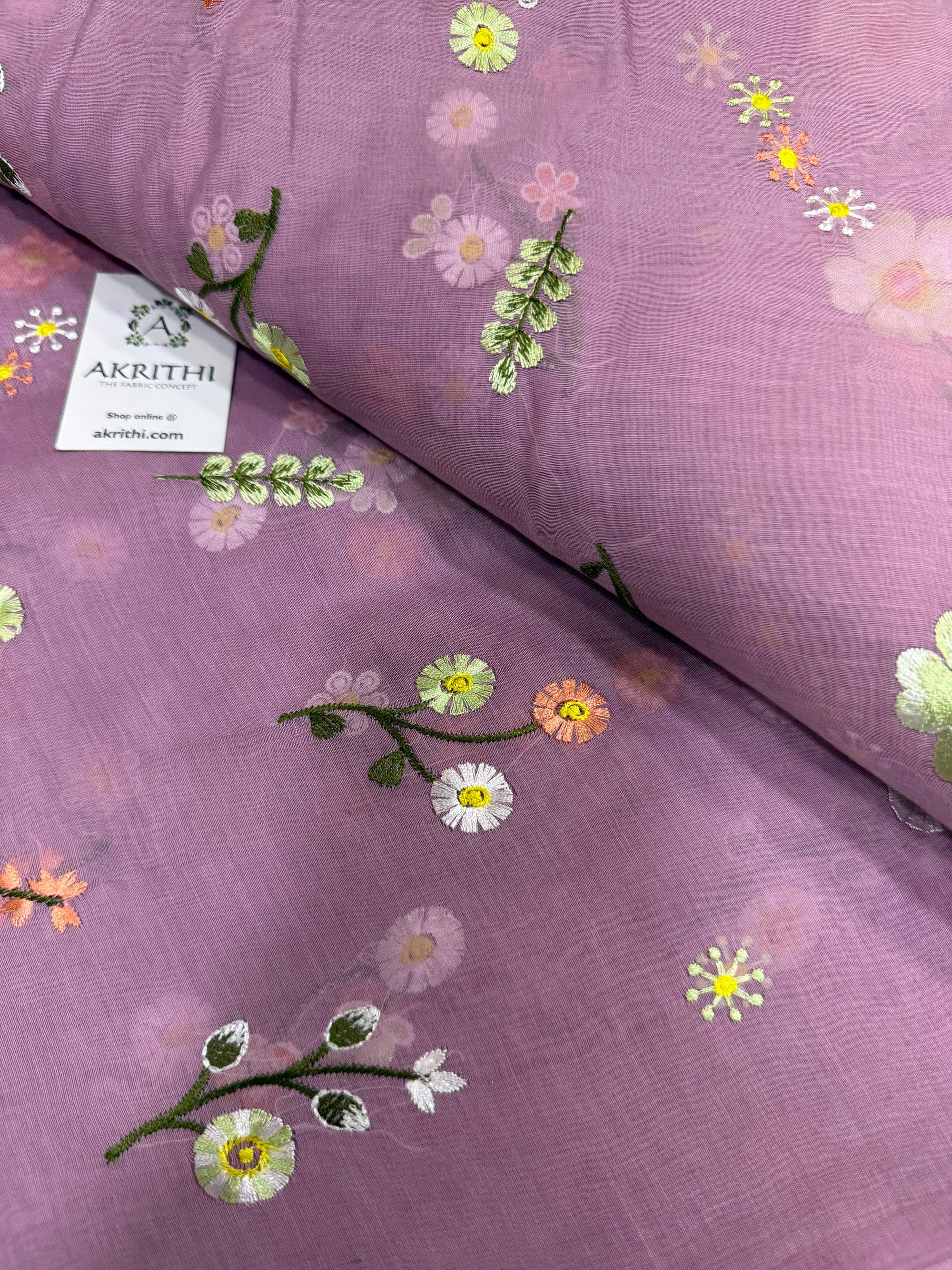 MUL CHANDERI EMBROIDERED FABRIC
