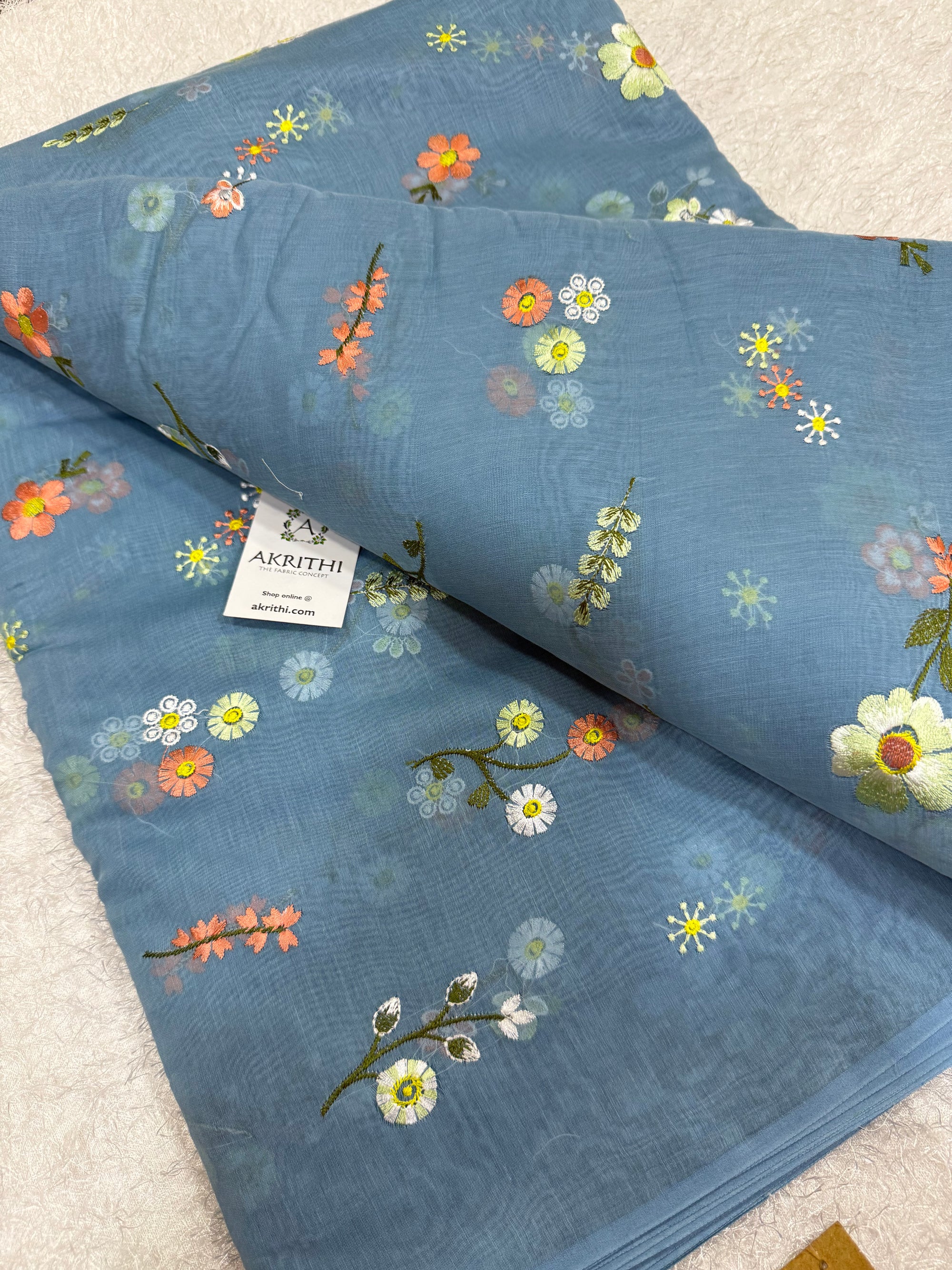 MUL CHANDERI EMBROIDERED FABRIC