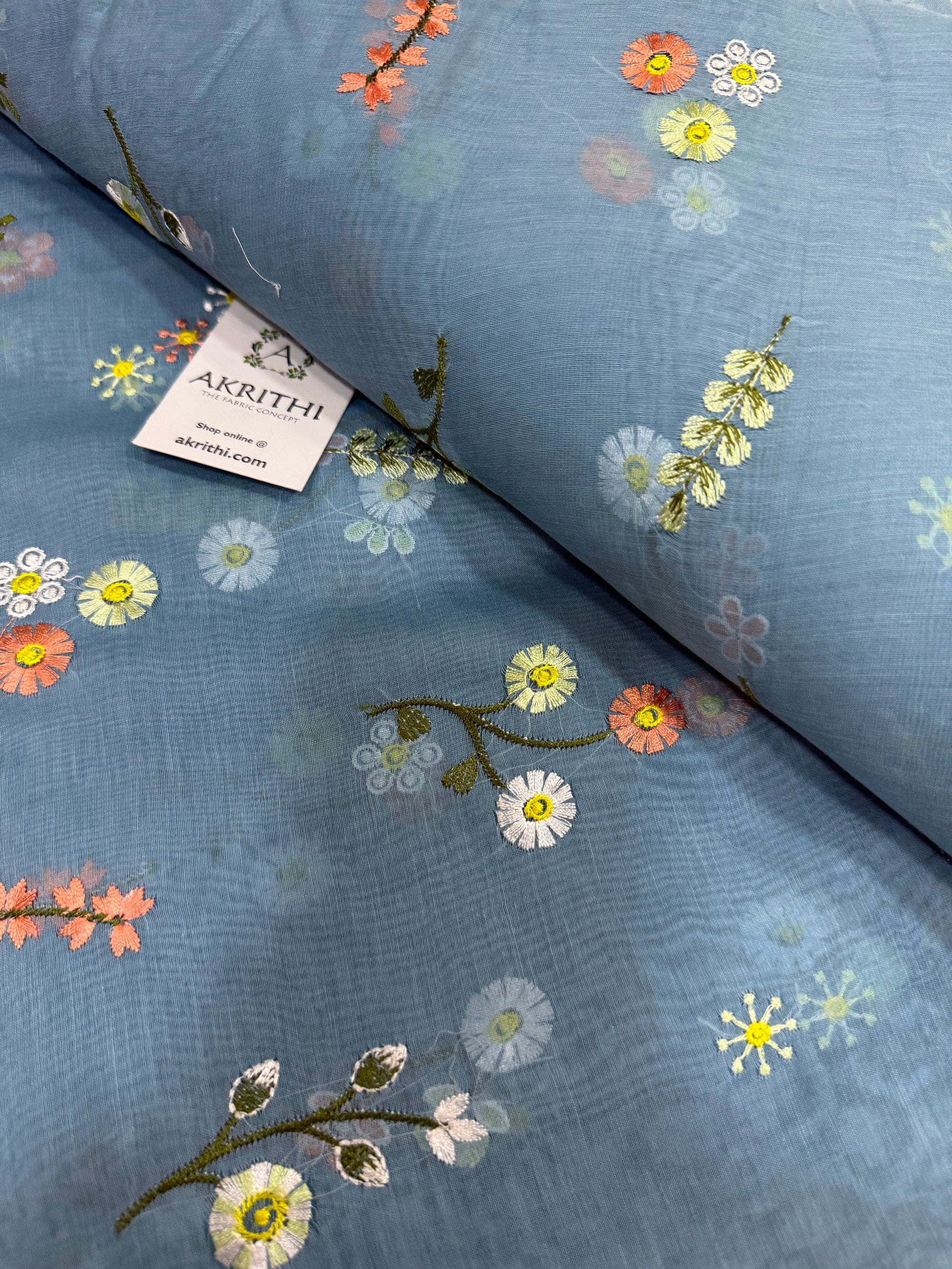 MUL CHANDERI EMBROIDERED FABRIC