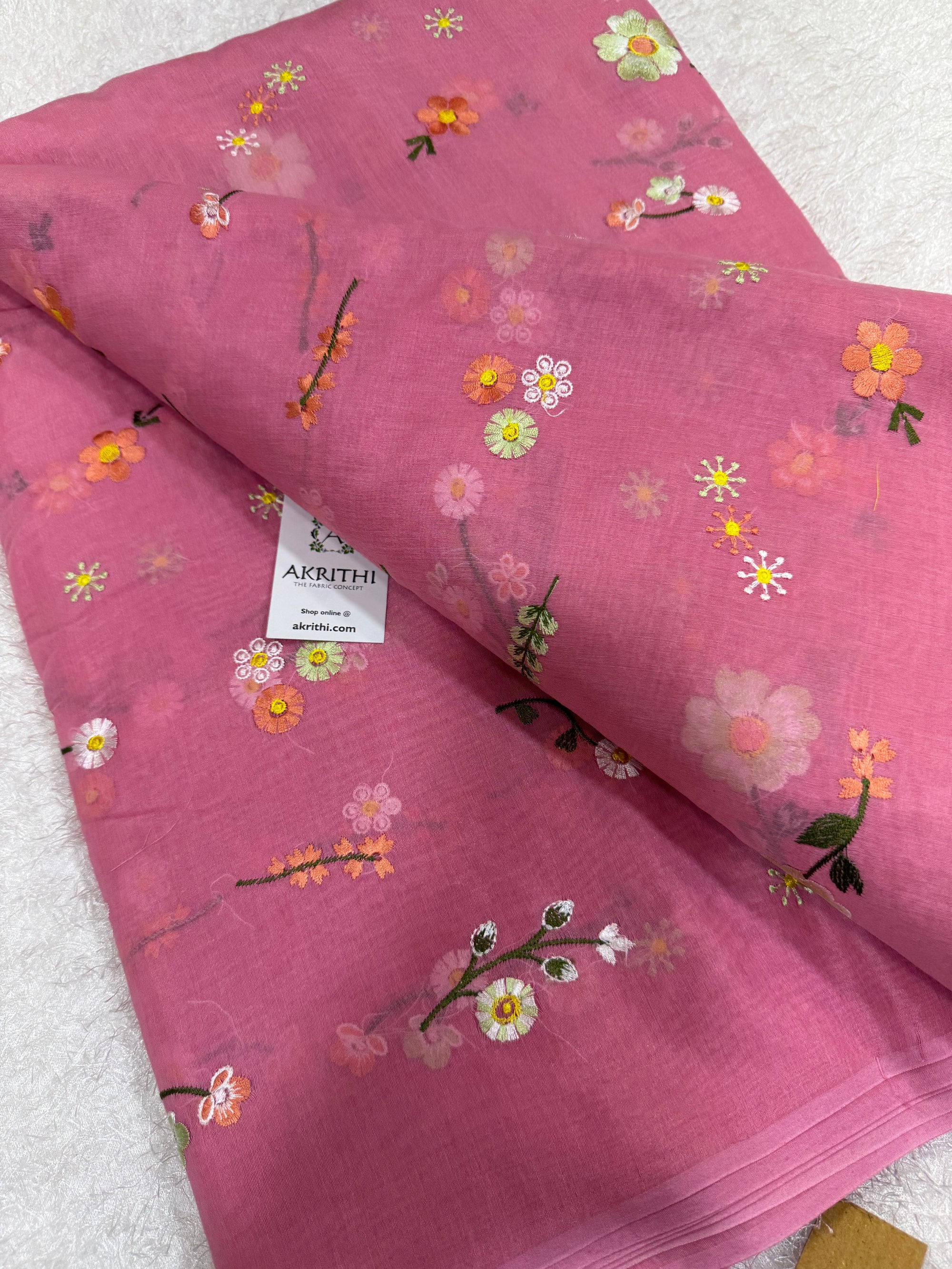MUL CHANDERI EMBROIDERED FABRIC