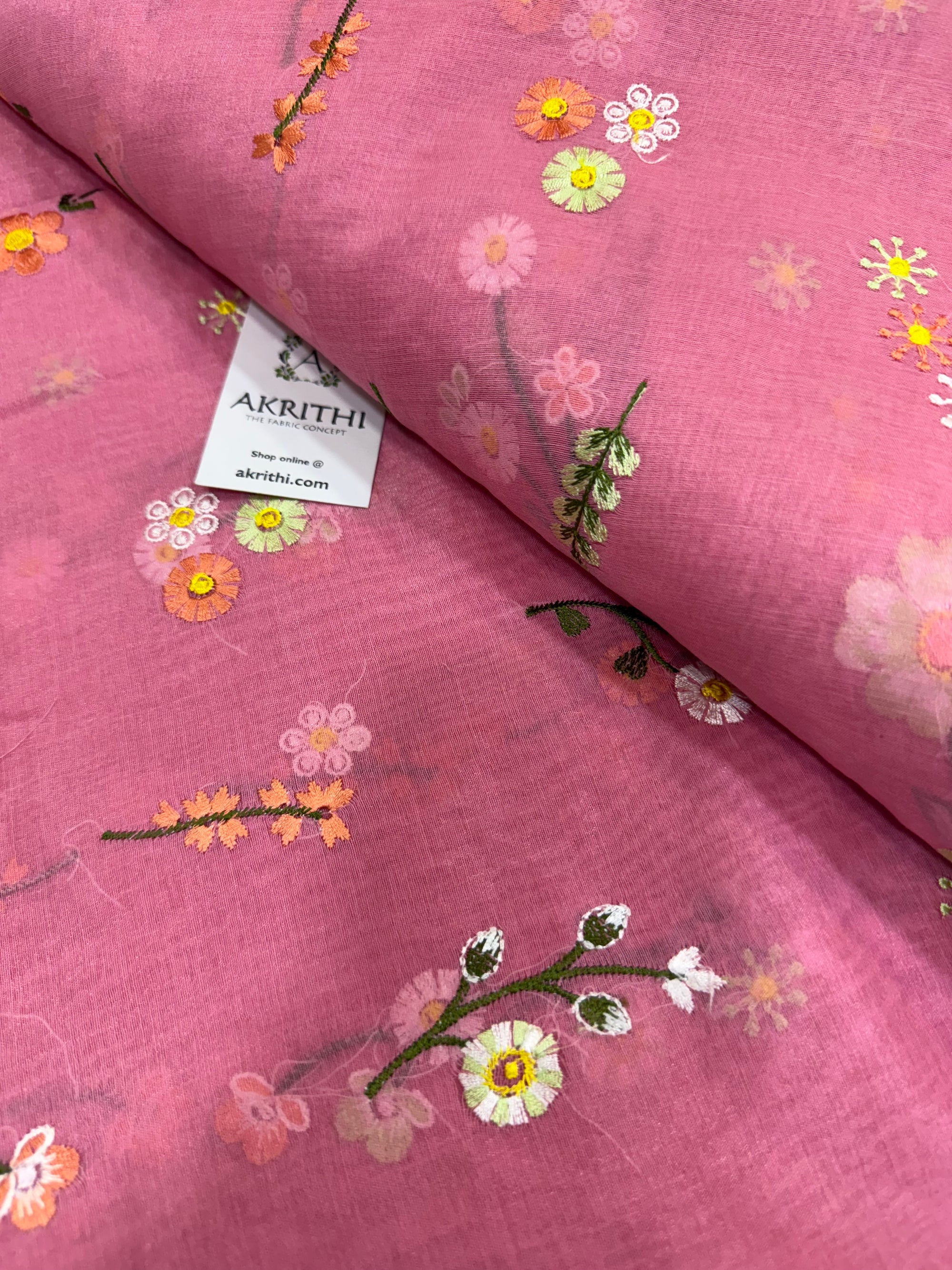 MUL CHANDERI EMBROIDERED FABRIC