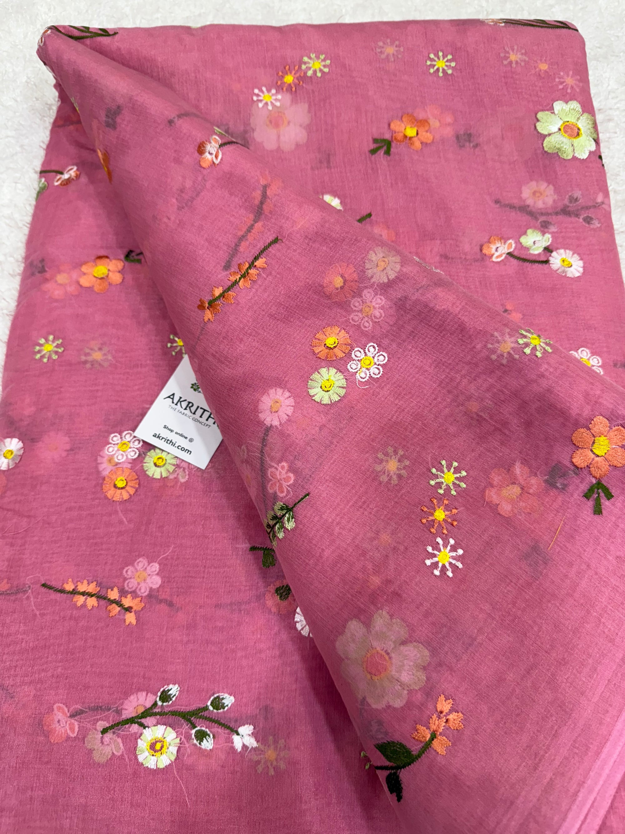 MUL CHANDERI EMBROIDERED FABRIC