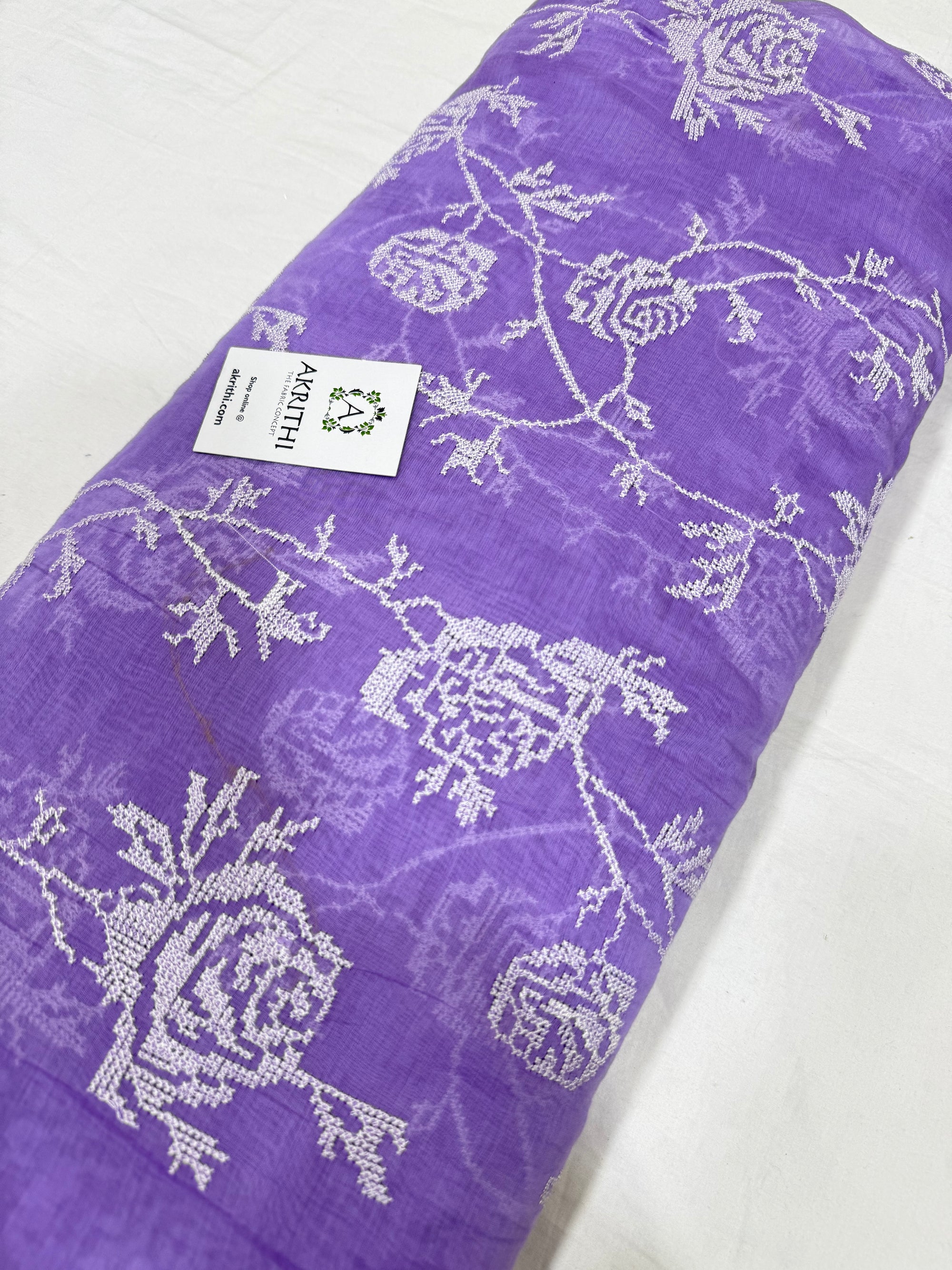 MUL CHANDERI EMBROIDERED FABRIC