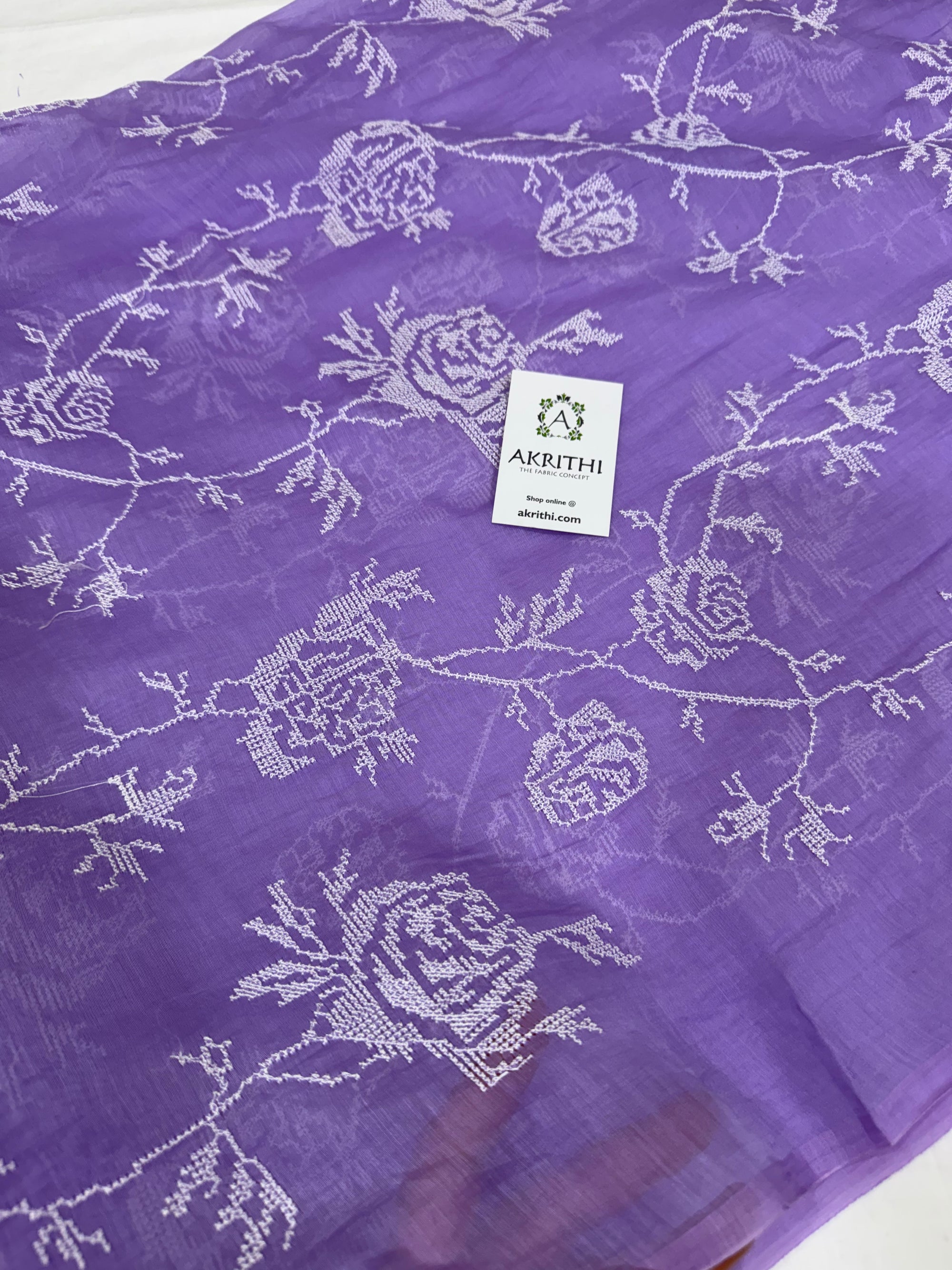 MUL CHANDERI EMBROIDERED FABRIC