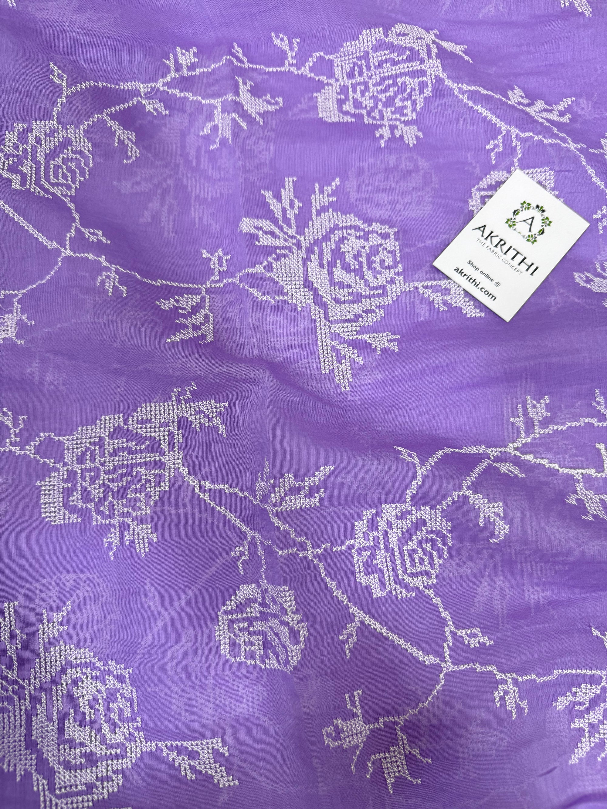 MUL CHANDERI EMBROIDERED FABRIC