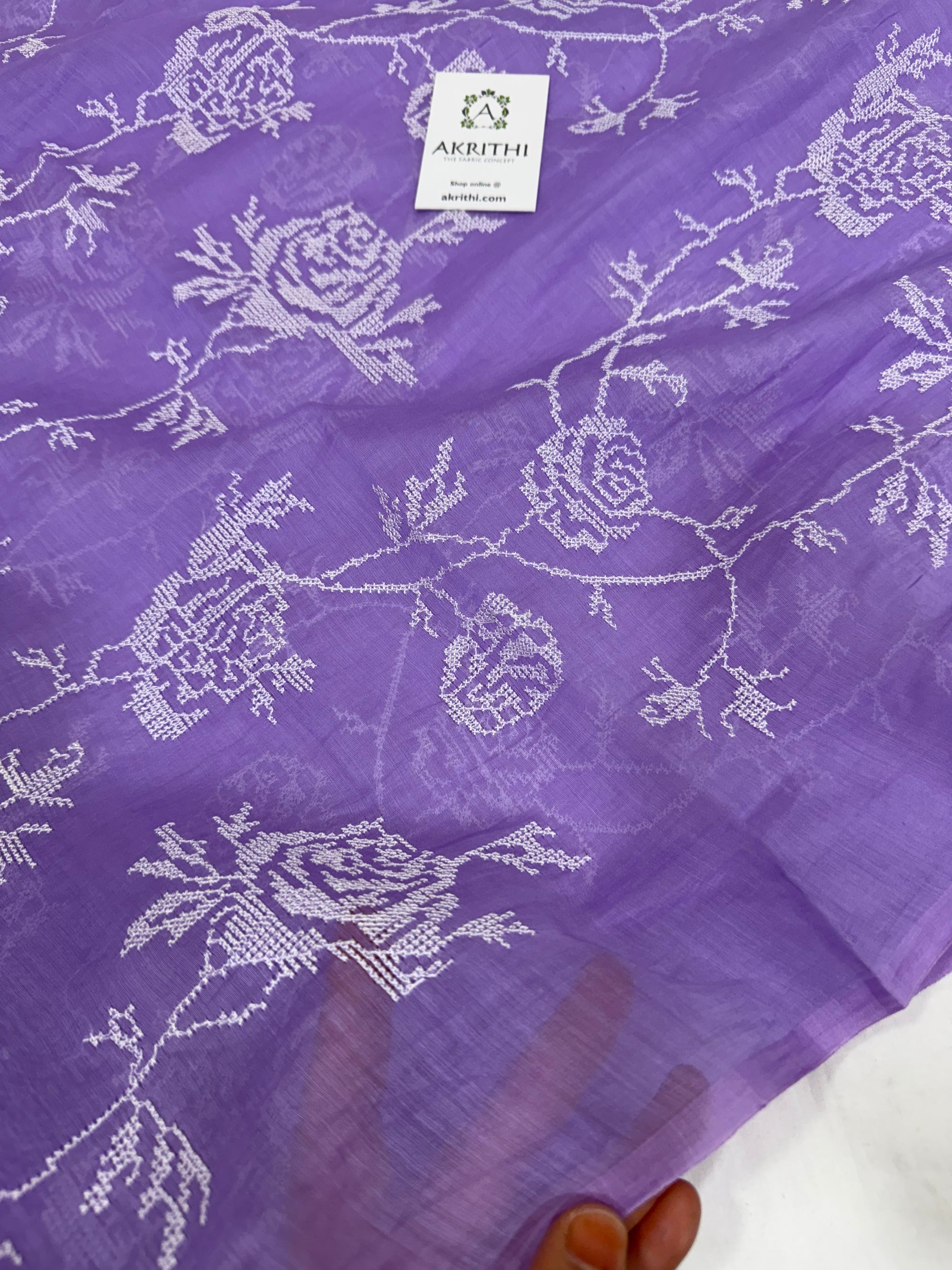 MUL CHANDERI EMBROIDERED FABRIC