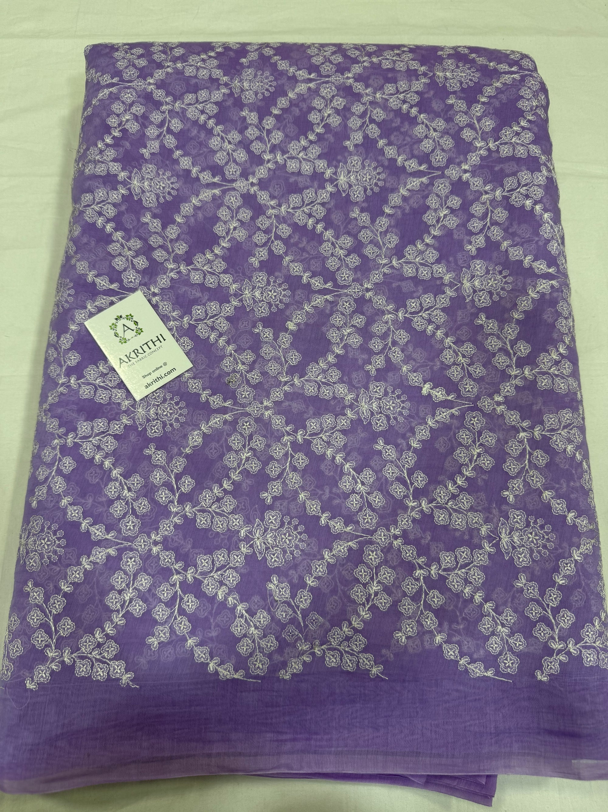 MUL CHANDERI EMBROIDERED FABRIC