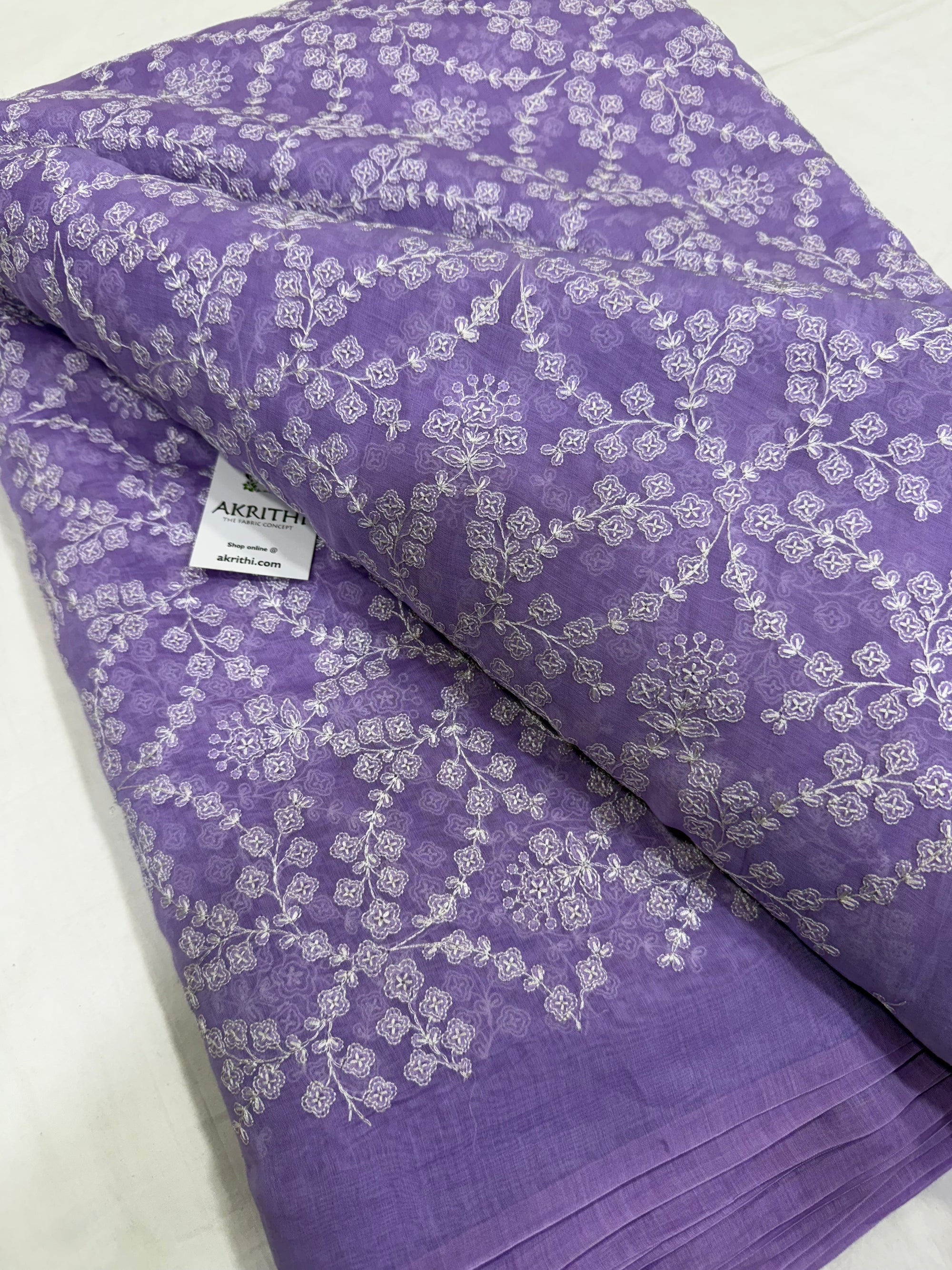 MUL CHANDERI EMBROIDERED FABRIC