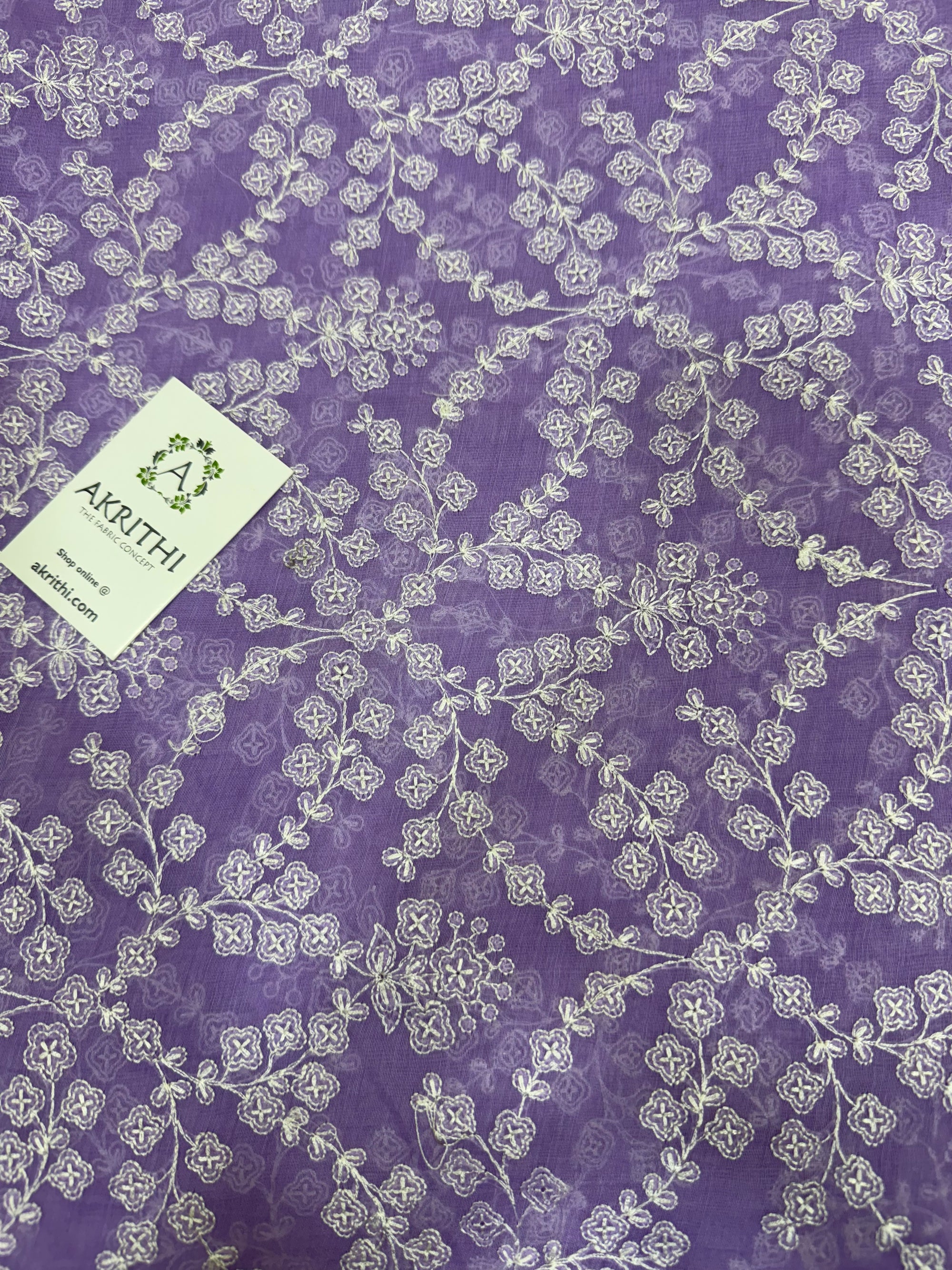 MUL CHANDERI EMBROIDERED FABRIC