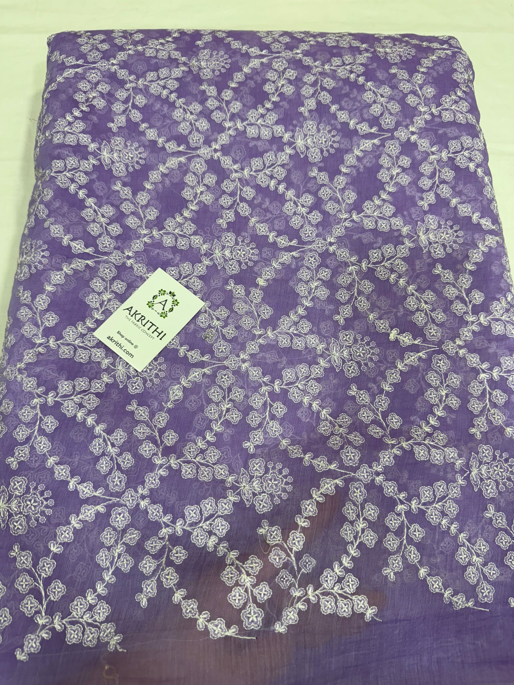 MUL CHANDERI EMBROIDERED FABRIC