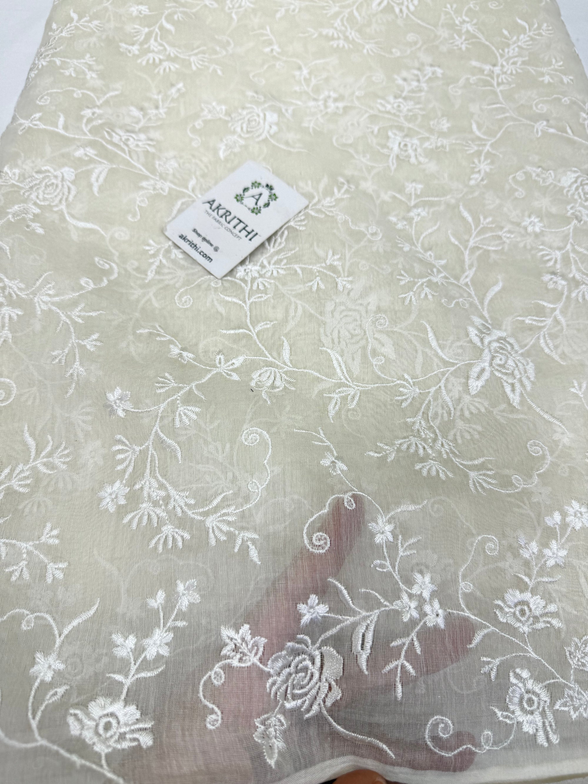 MUL CHANDERI EMBROIDERED FABRIC