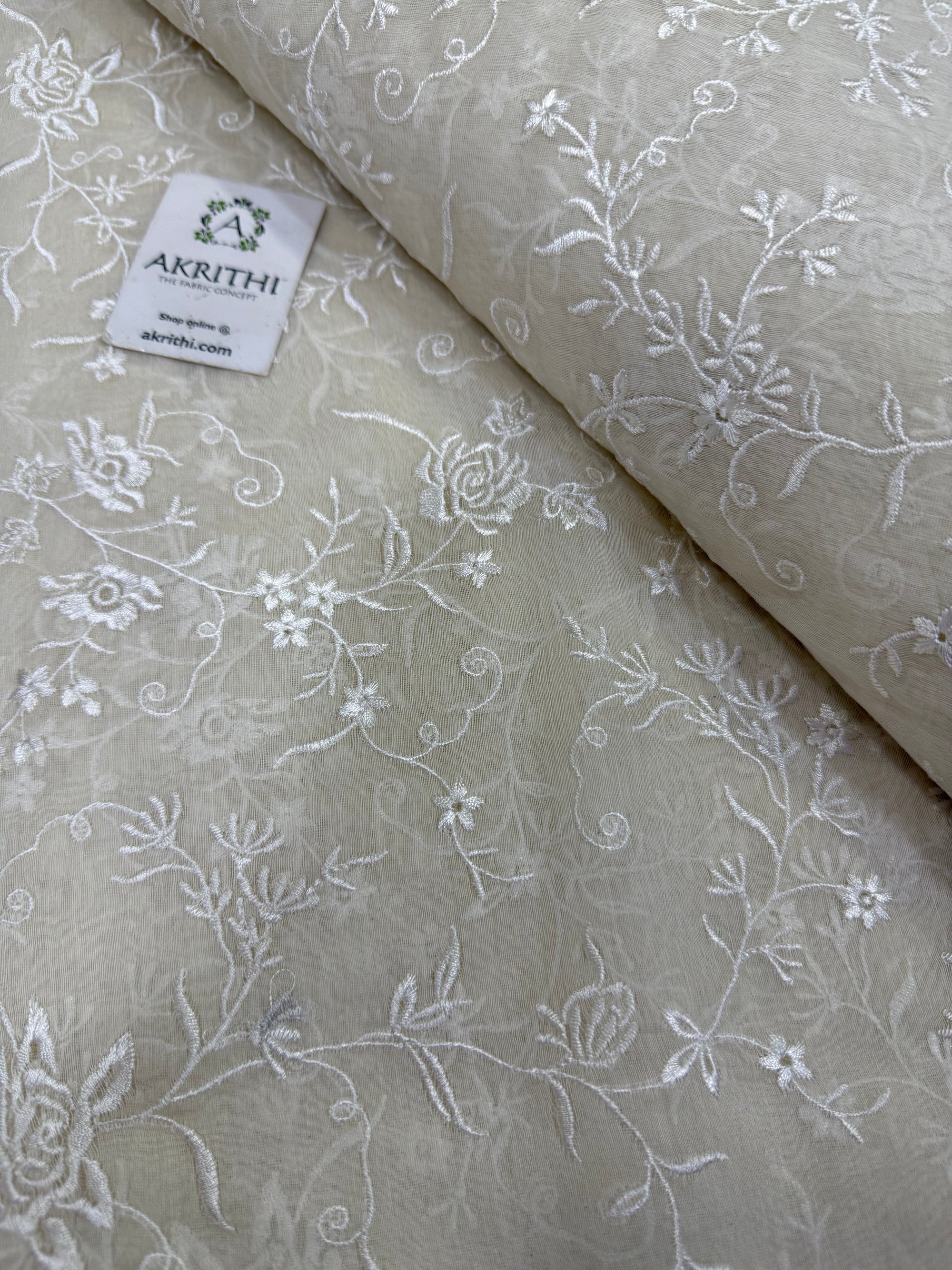 MUL CHANDERI EMBROIDERED FABRIC