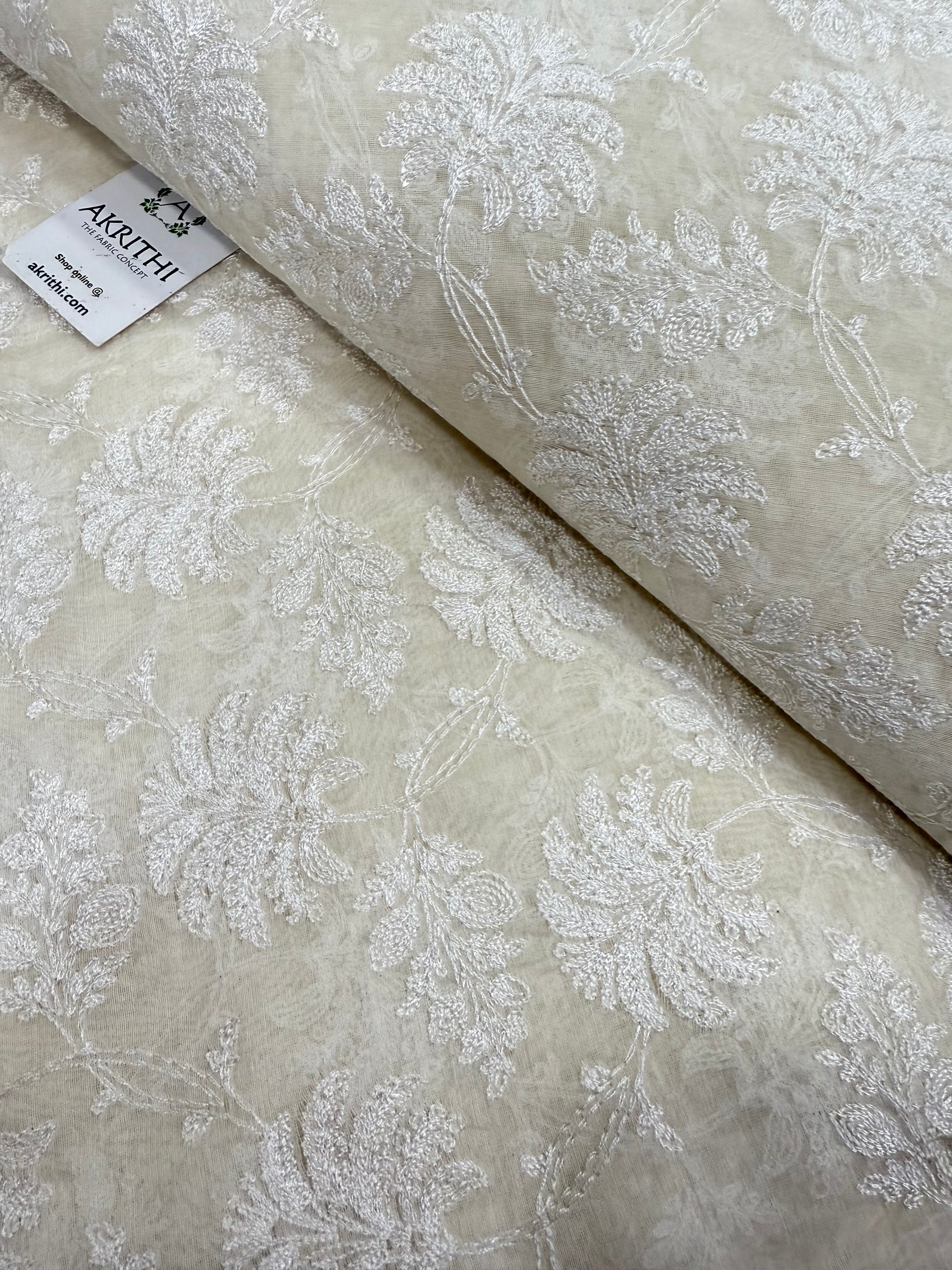 MUL CHANDERI EMBROIDERED FABRIC