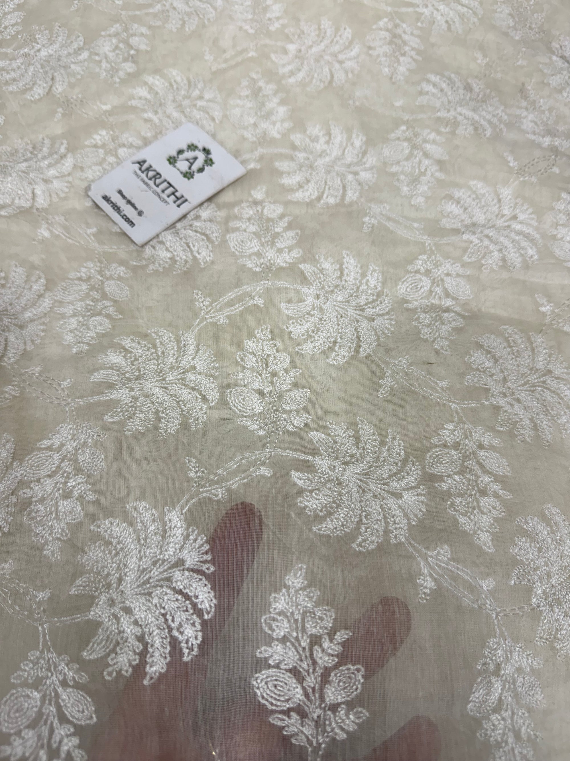 MUL CHANDERI EMBROIDERED FABRIC