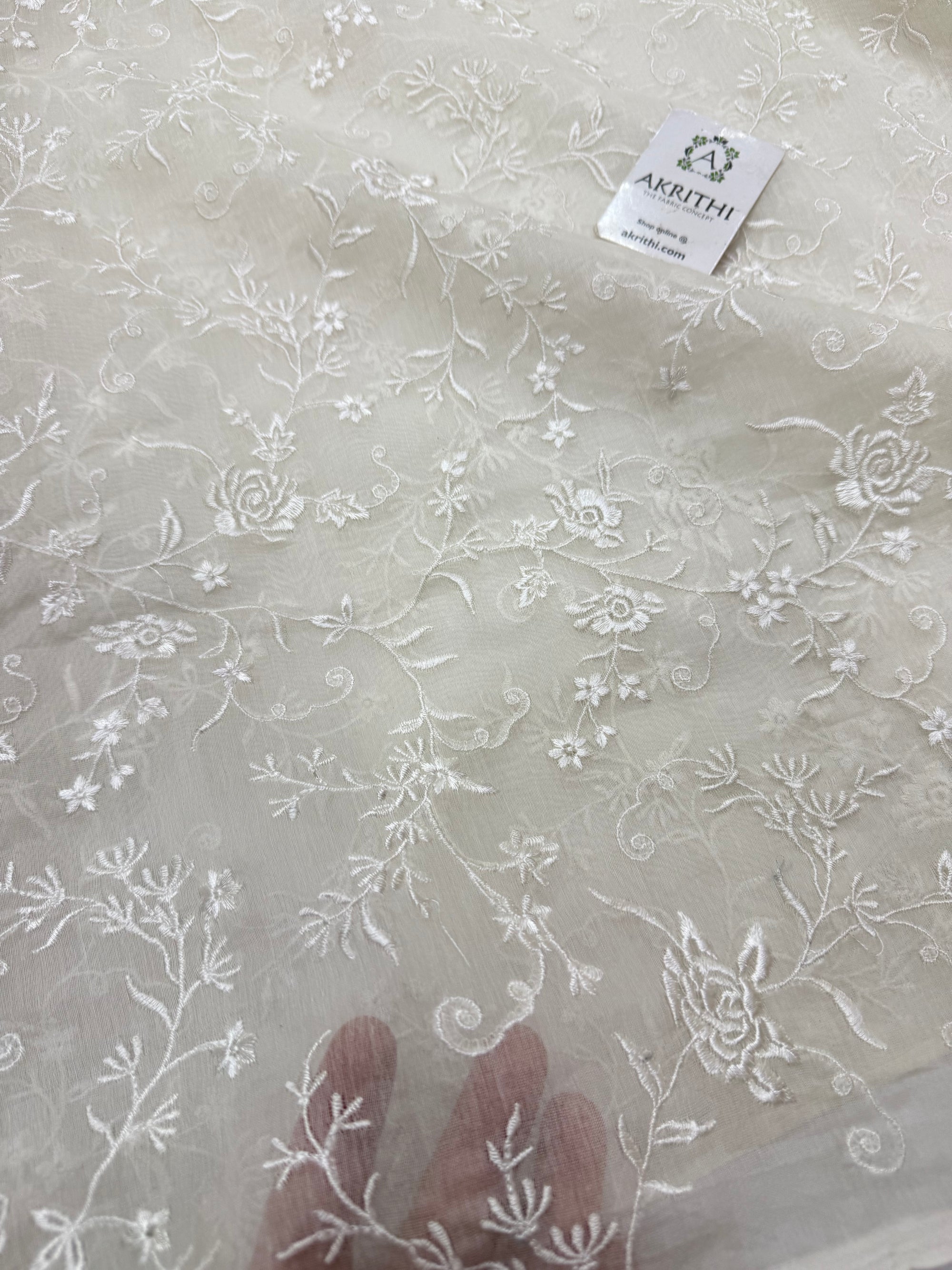 MUL CHANDERI EMBROIDERED FABRIC