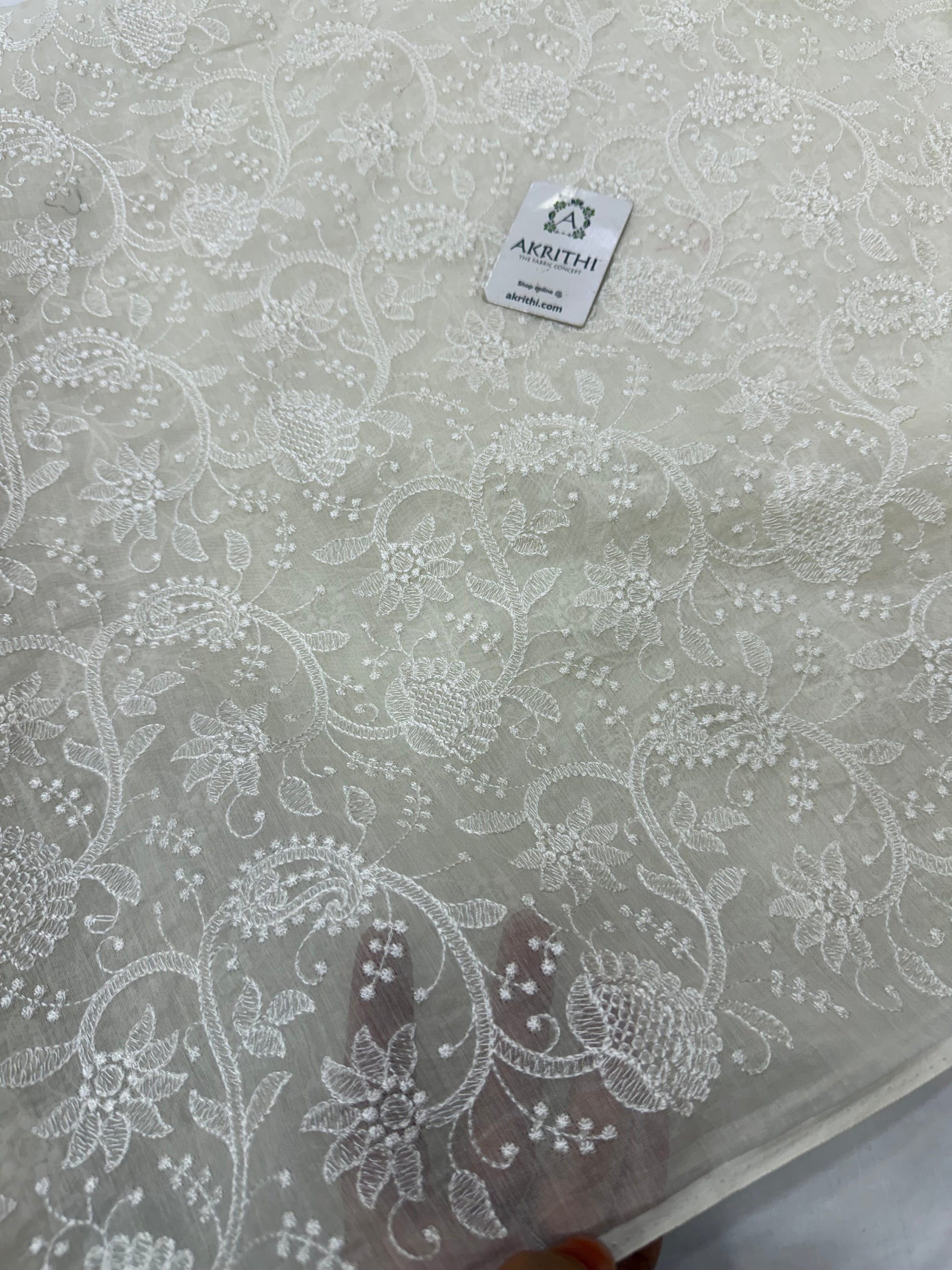 MUL CHANDERI EMBROIDERED FABRIC