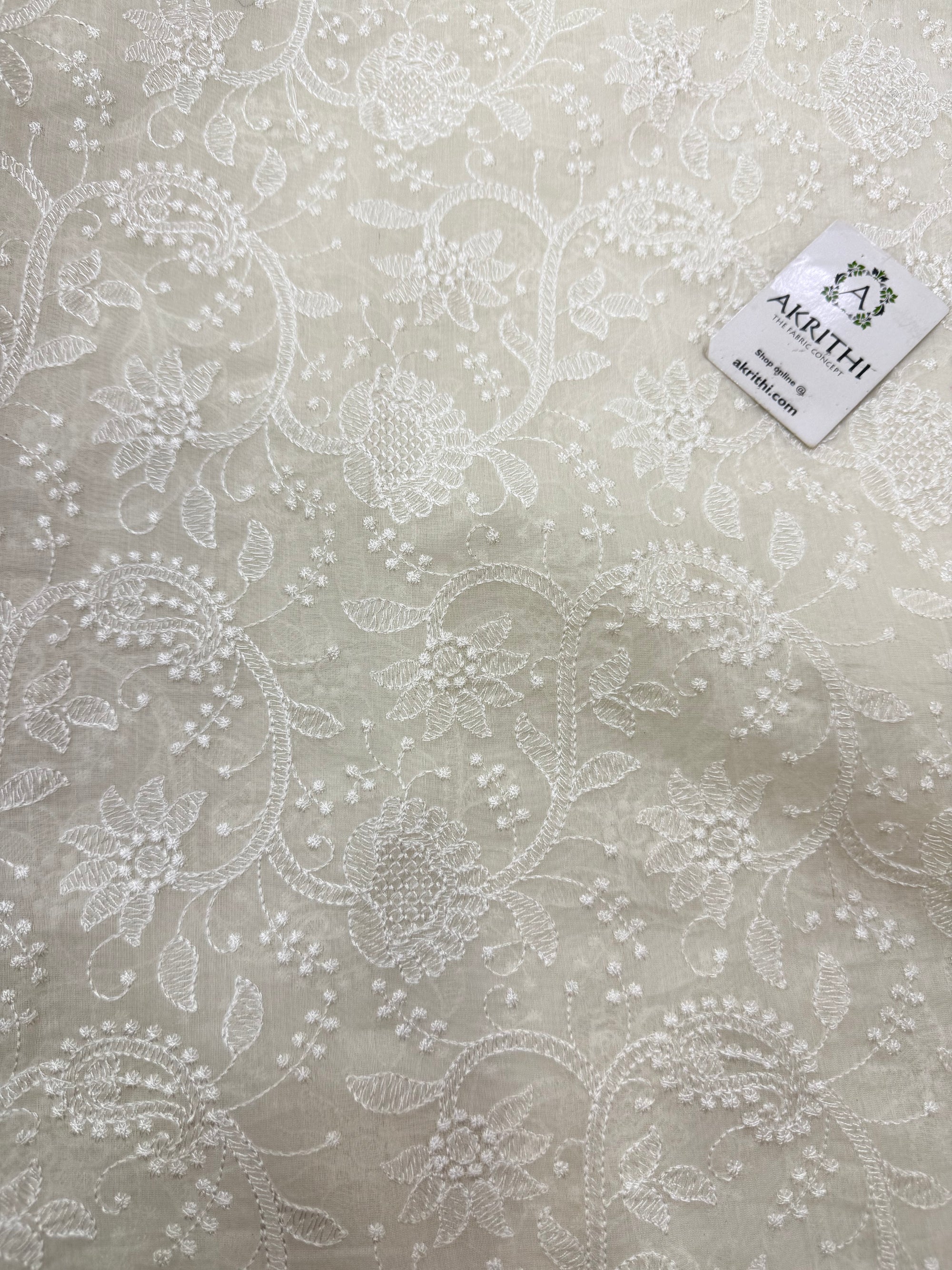 MUL CHANDERI EMBROIDERED FABRIC