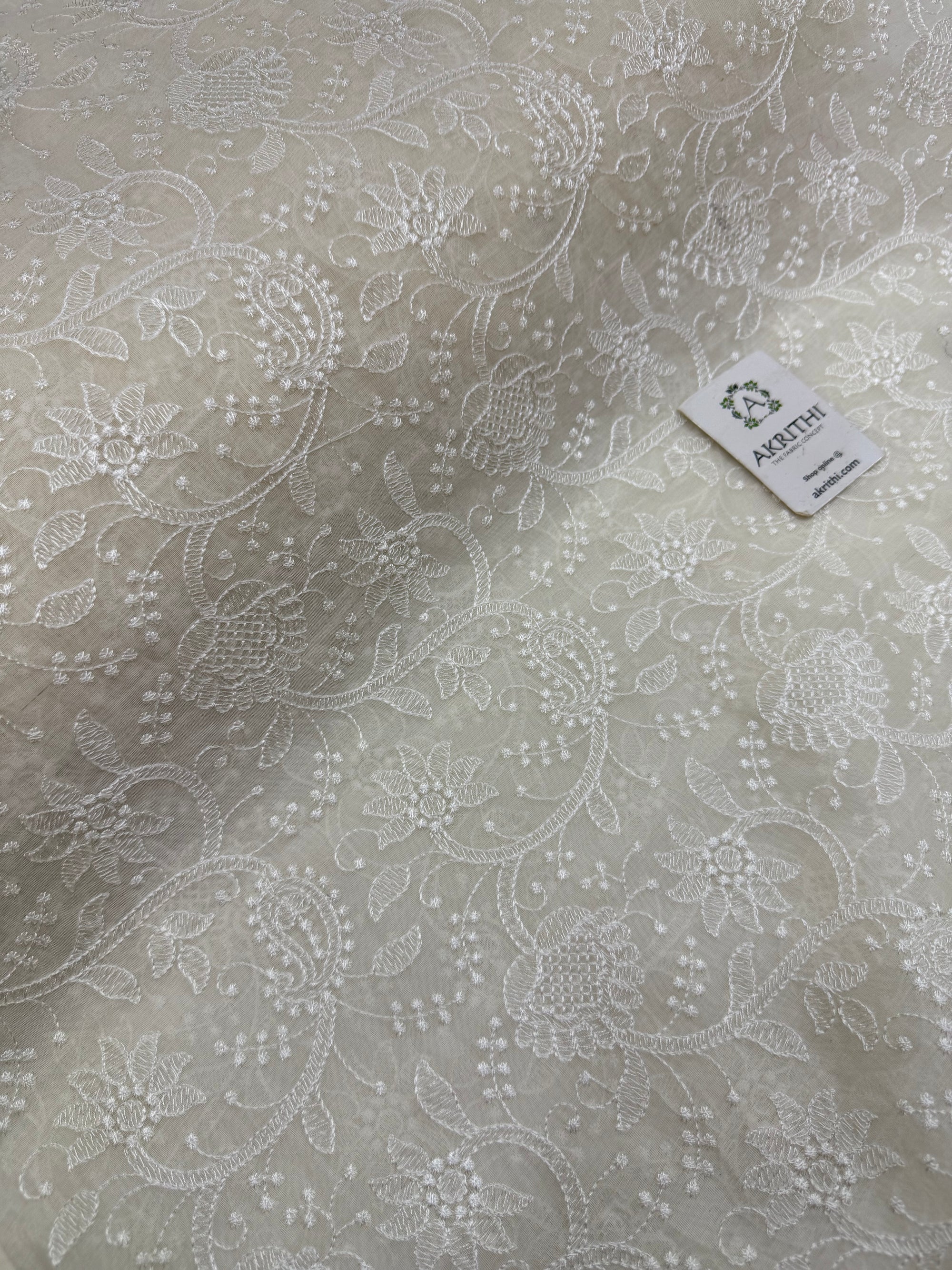 MUL CHANDERI EMBROIDERED FABRIC