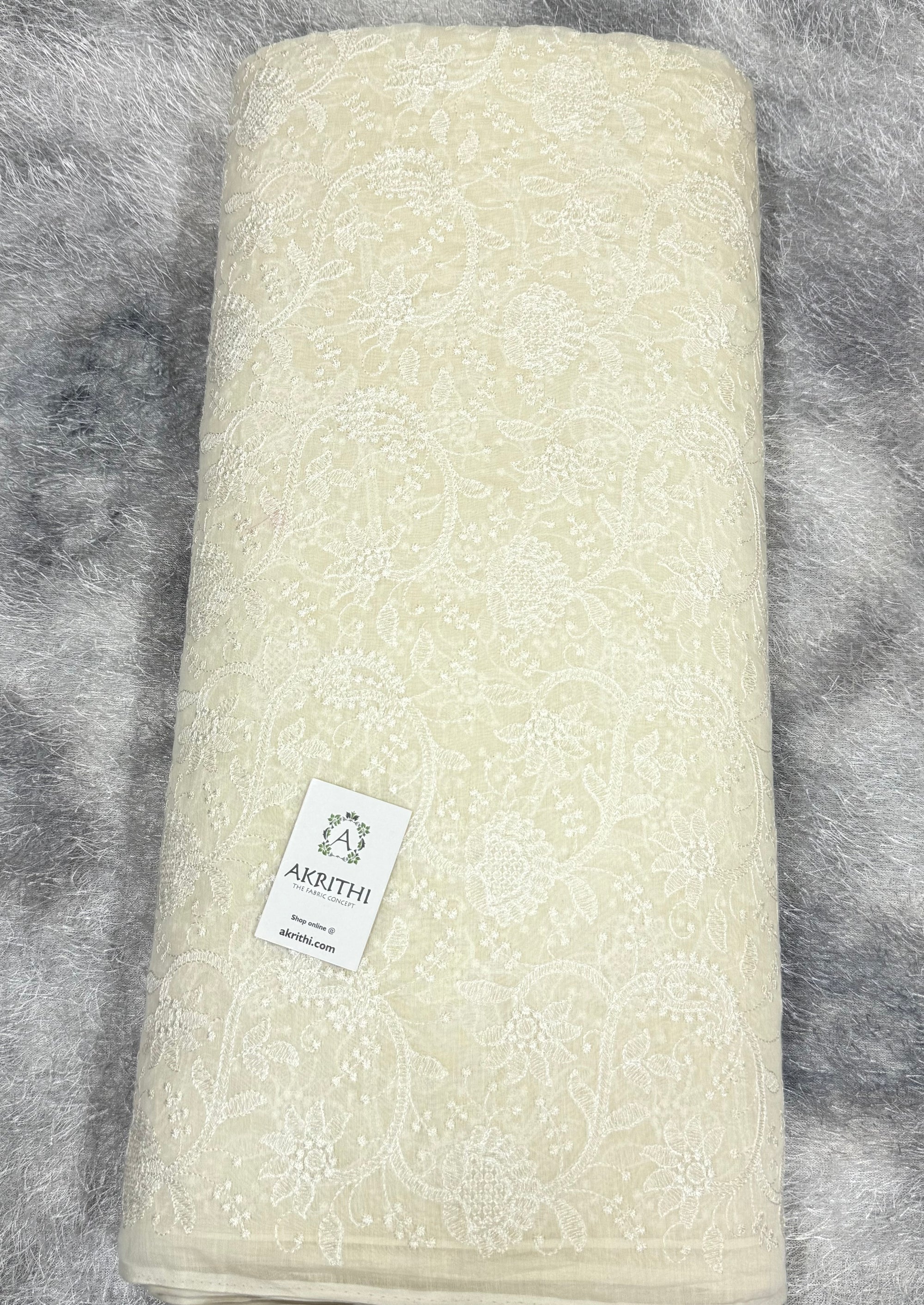 MUL CHANDERI EMBROIDERED FABRIC