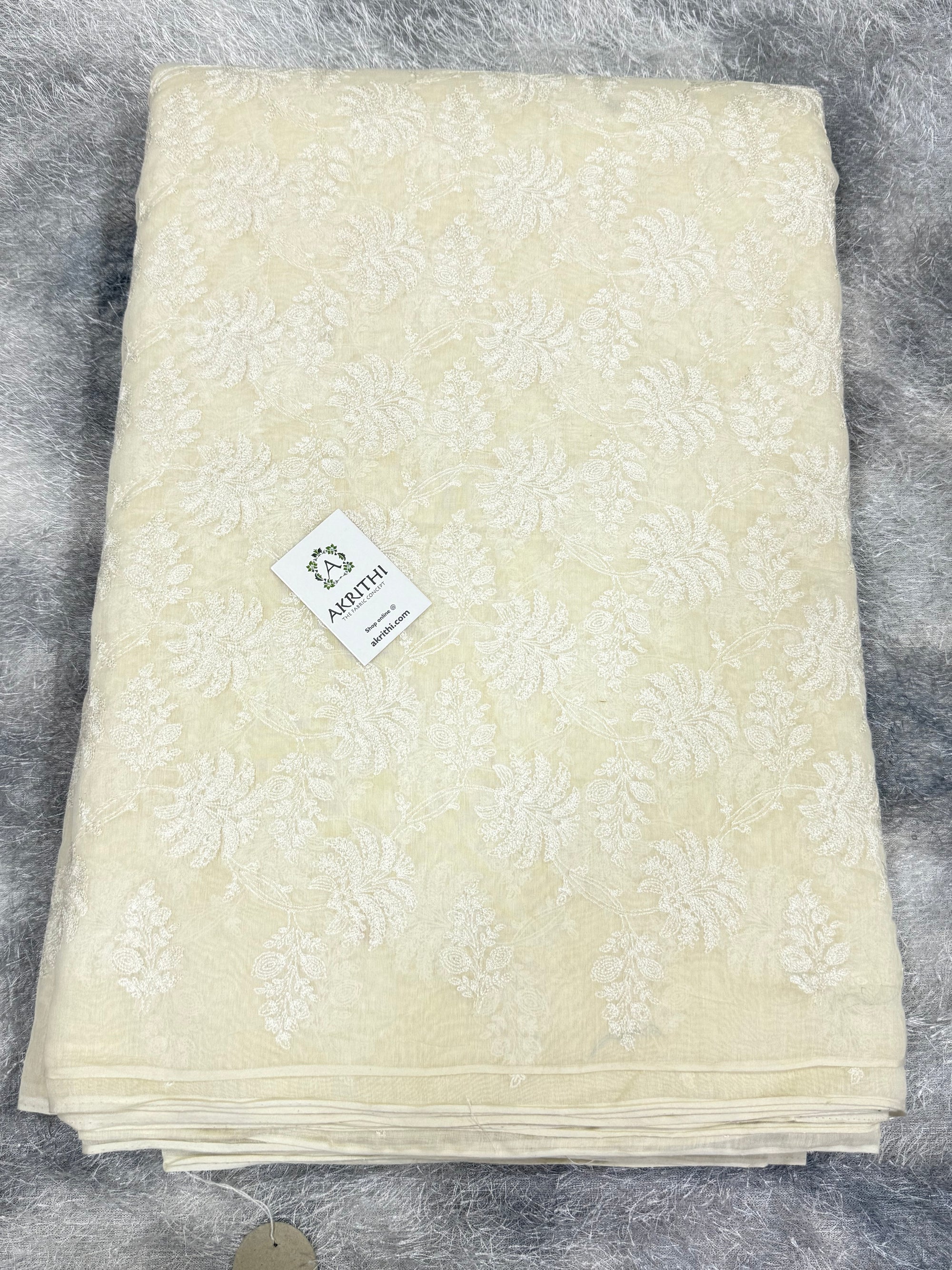 MUL CHANDERI EMBROIDERED FABRIC