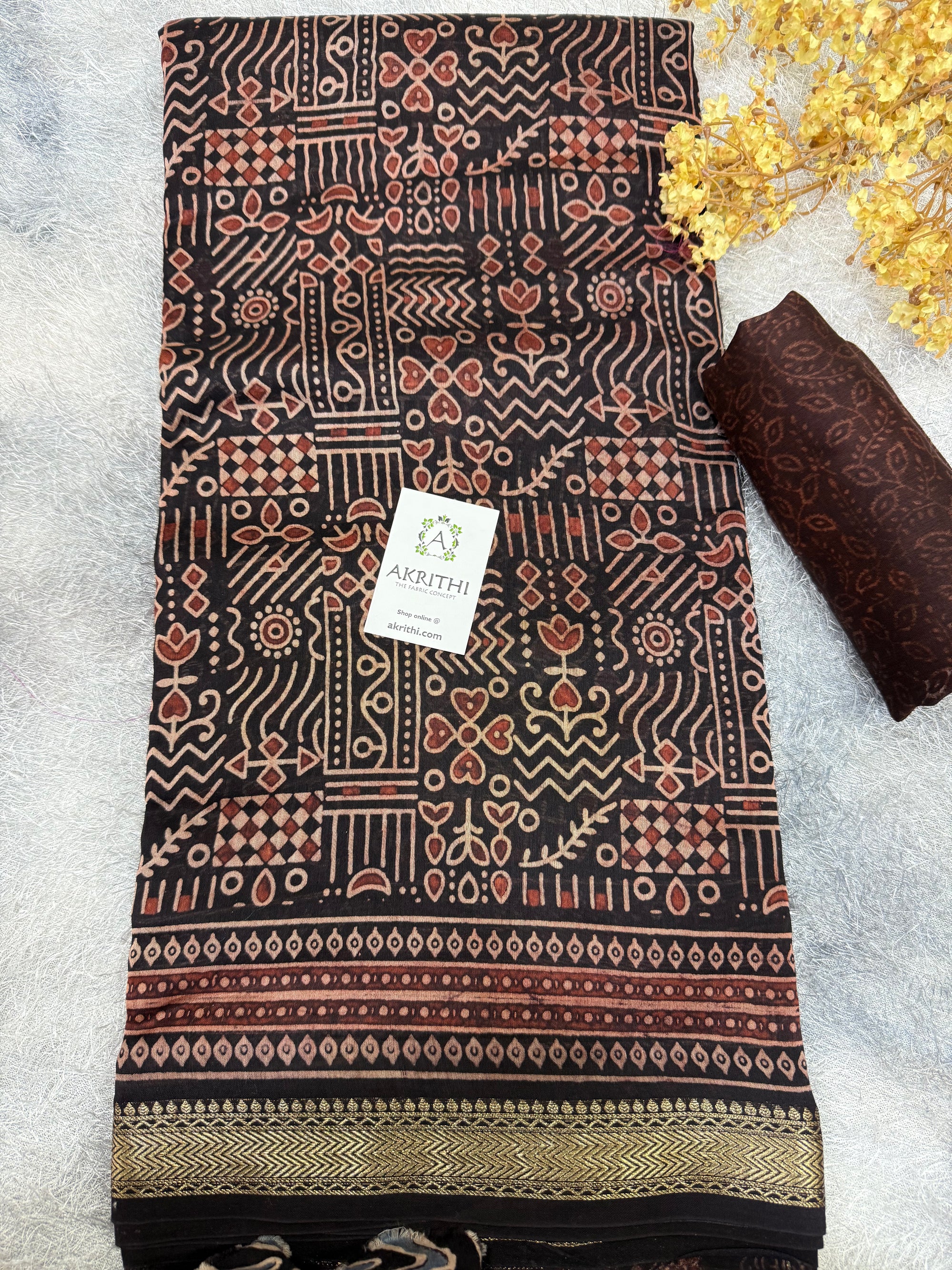 Hand Block printed Pure mangalagiri saree