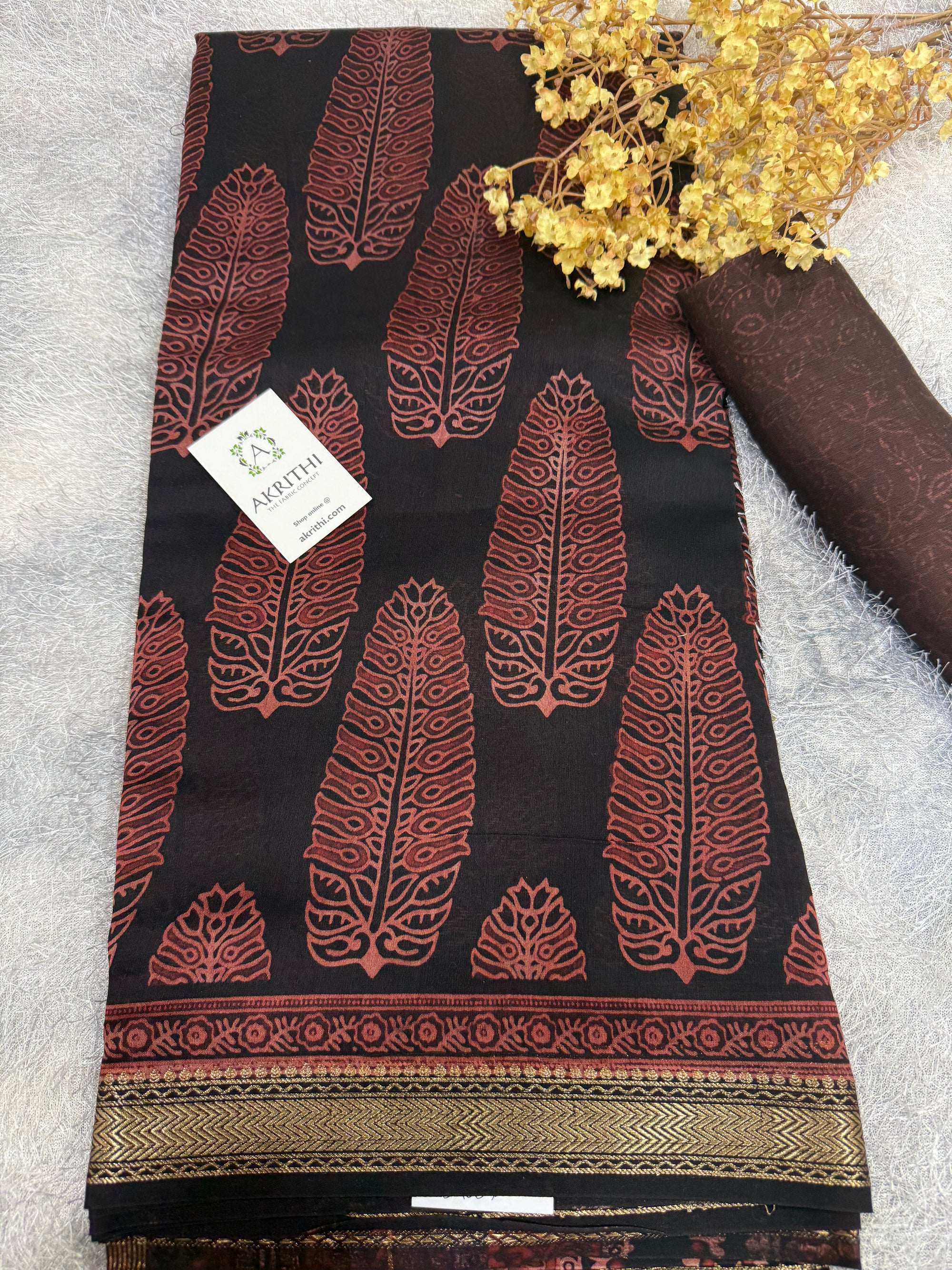 Hand Block printed Pure mangalagiri saree