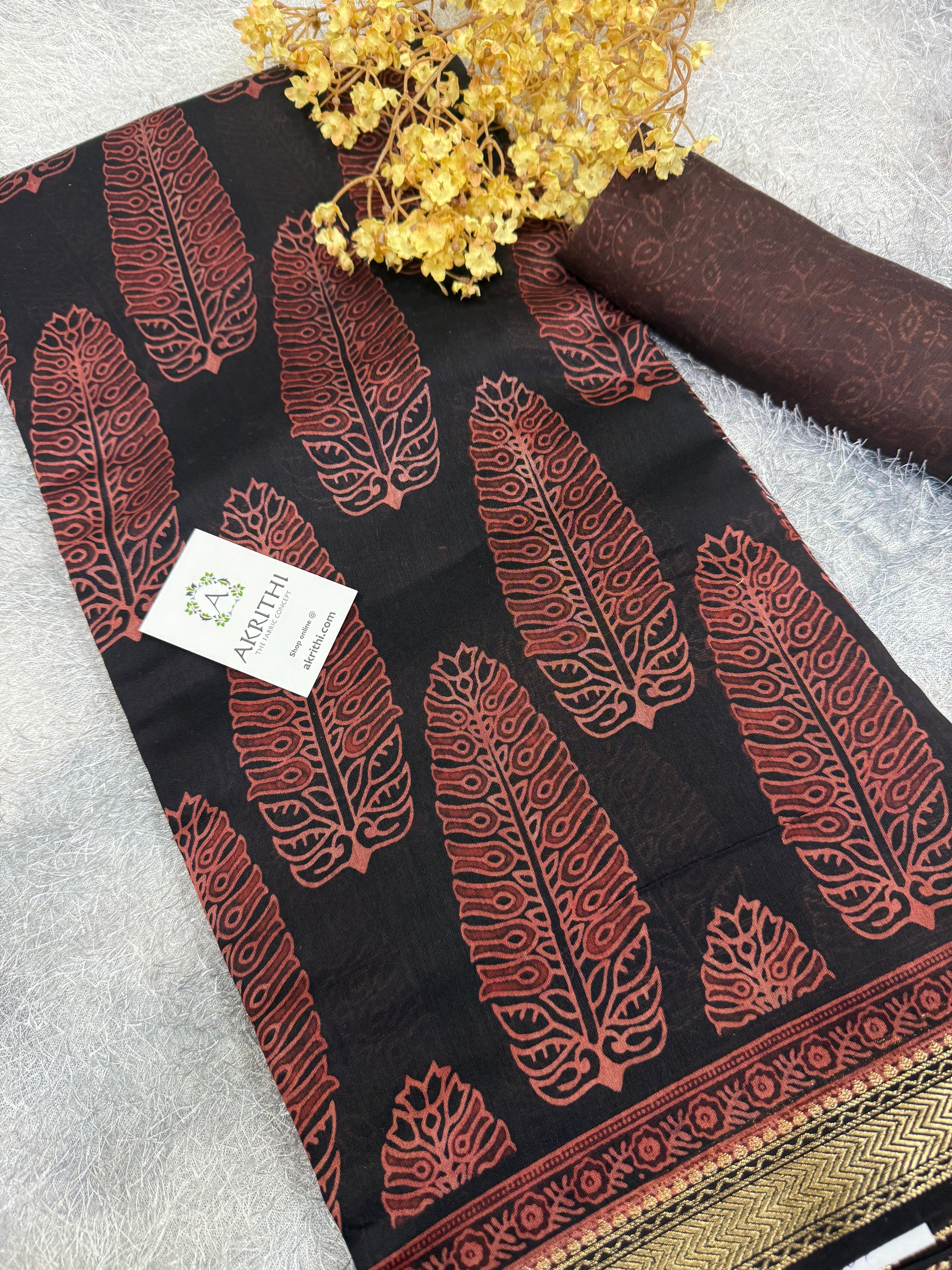 Hand Block printed Pure mangalagiri saree