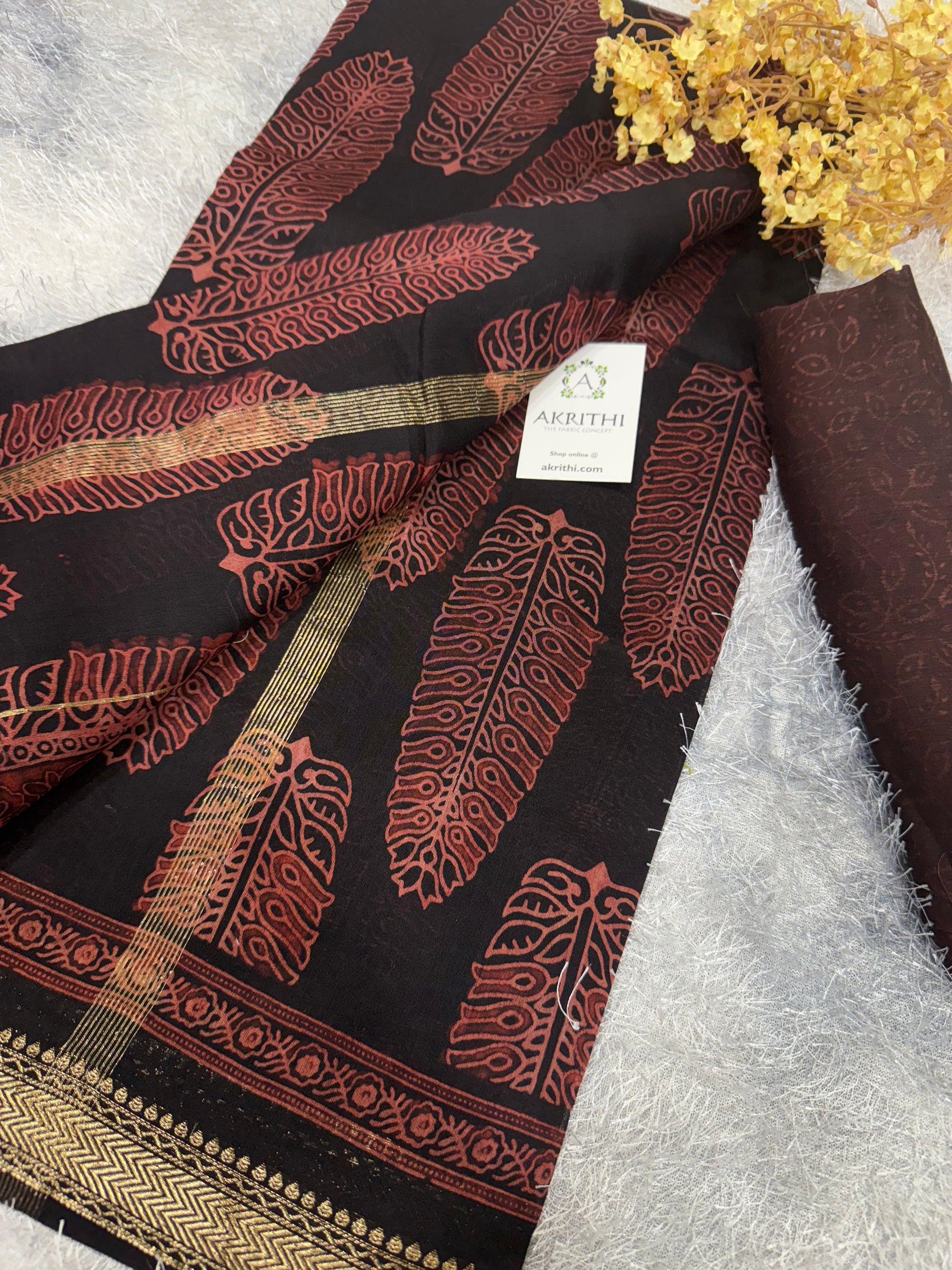 Hand Block printed Pure mangalagiri saree