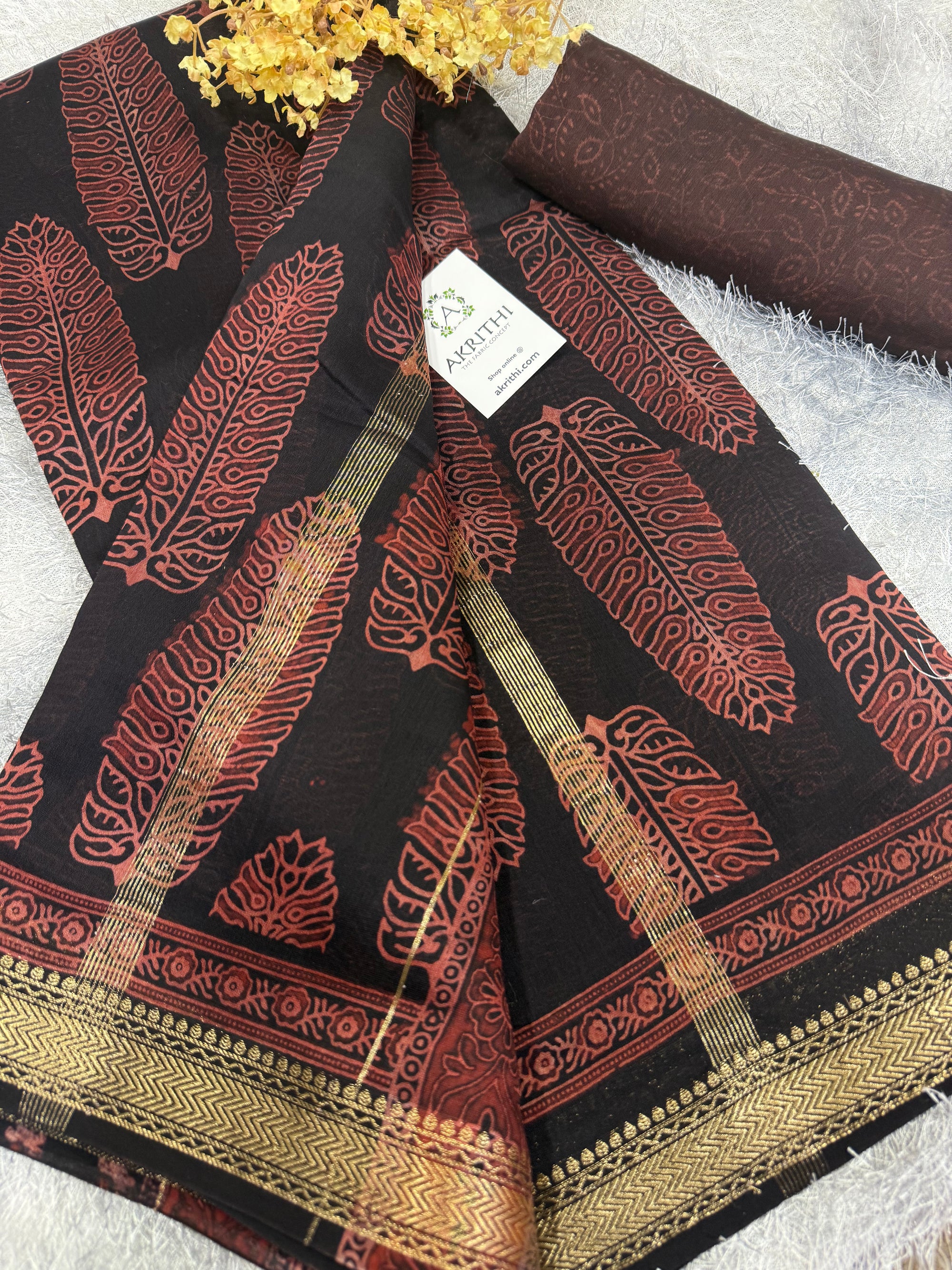 Hand Block printed Pure mangalagiri saree