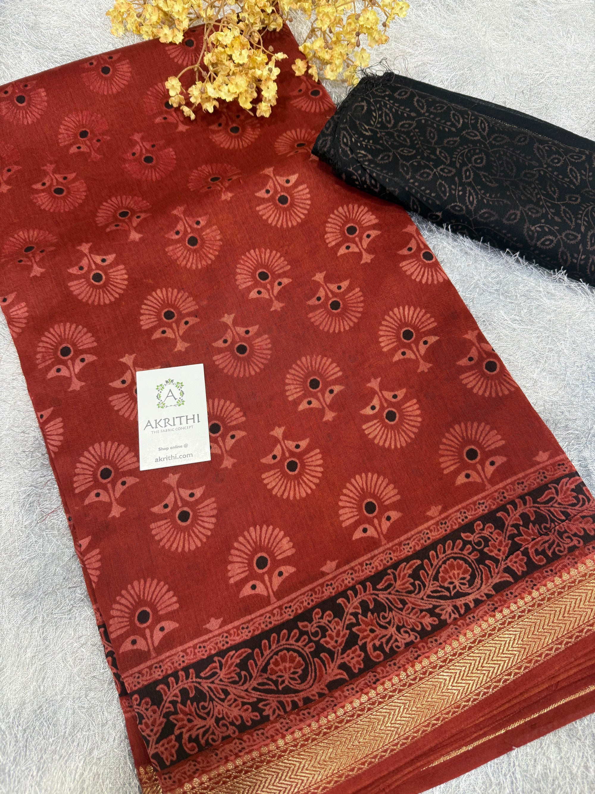 Hand Block printed Pure mangalagiri saree