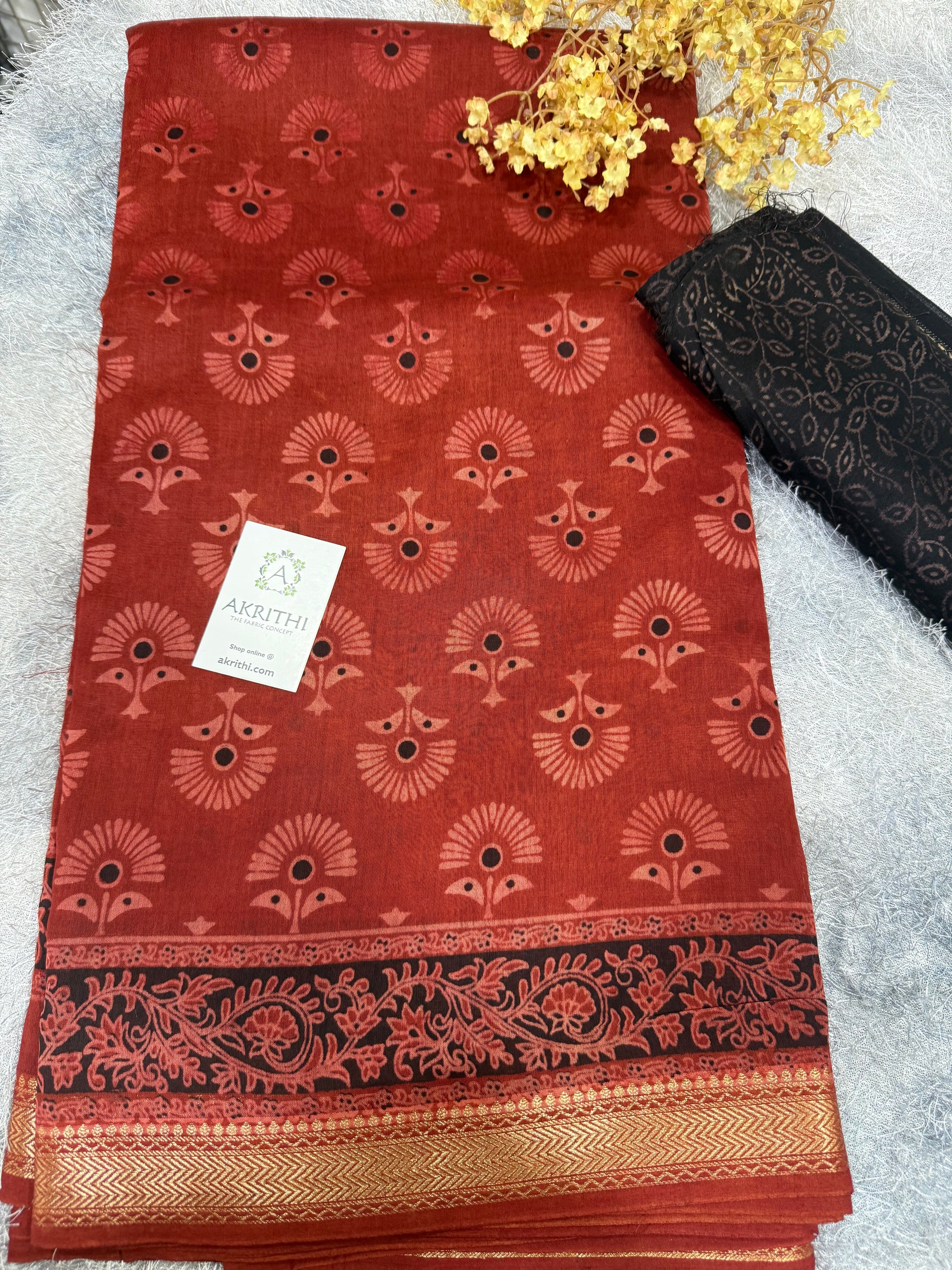Hand Block printed Pure mangalagiri saree