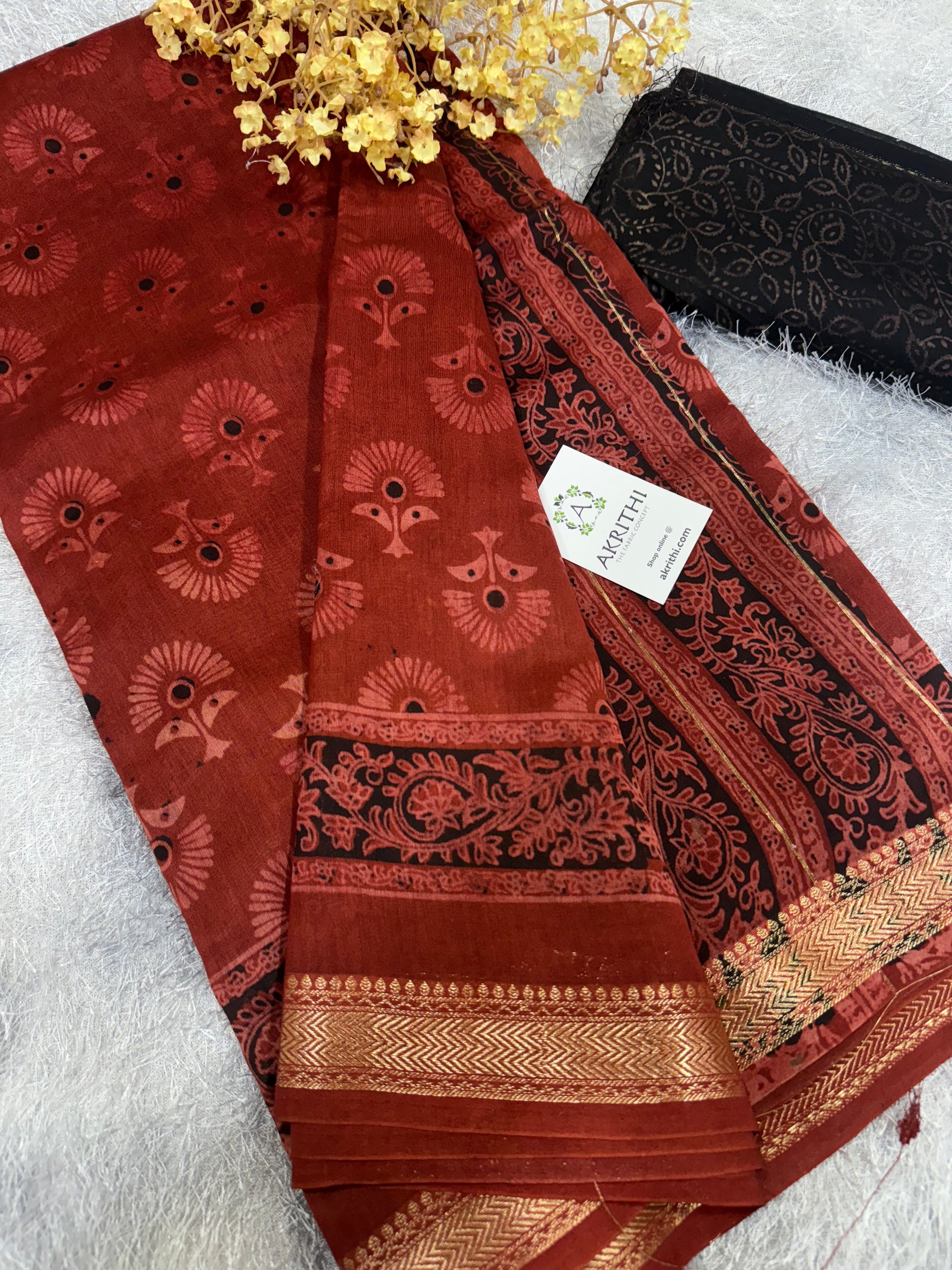 Hand Block printed Pure mangalagiri saree