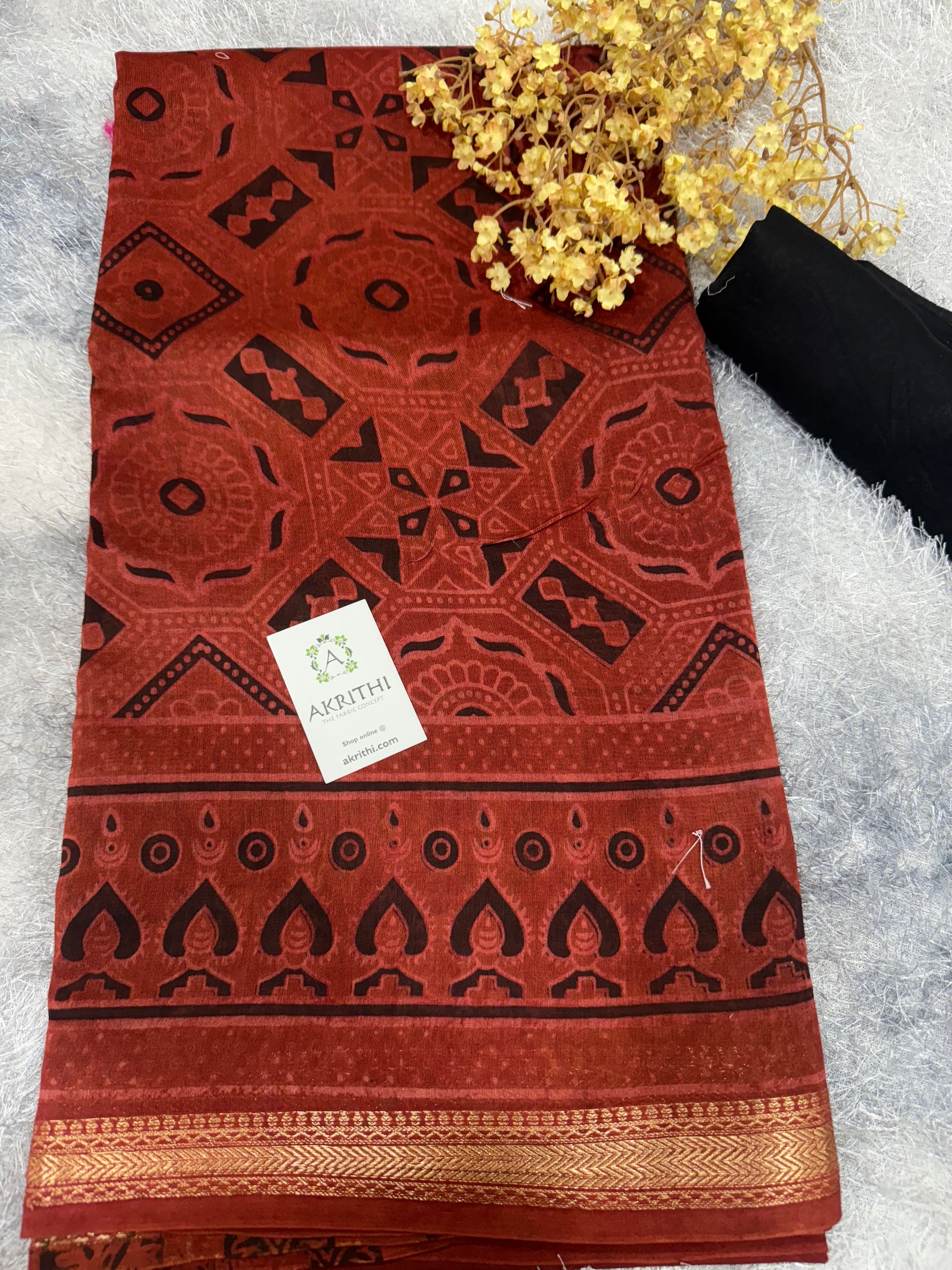 Hand Block printed Pure mangalagiri saree