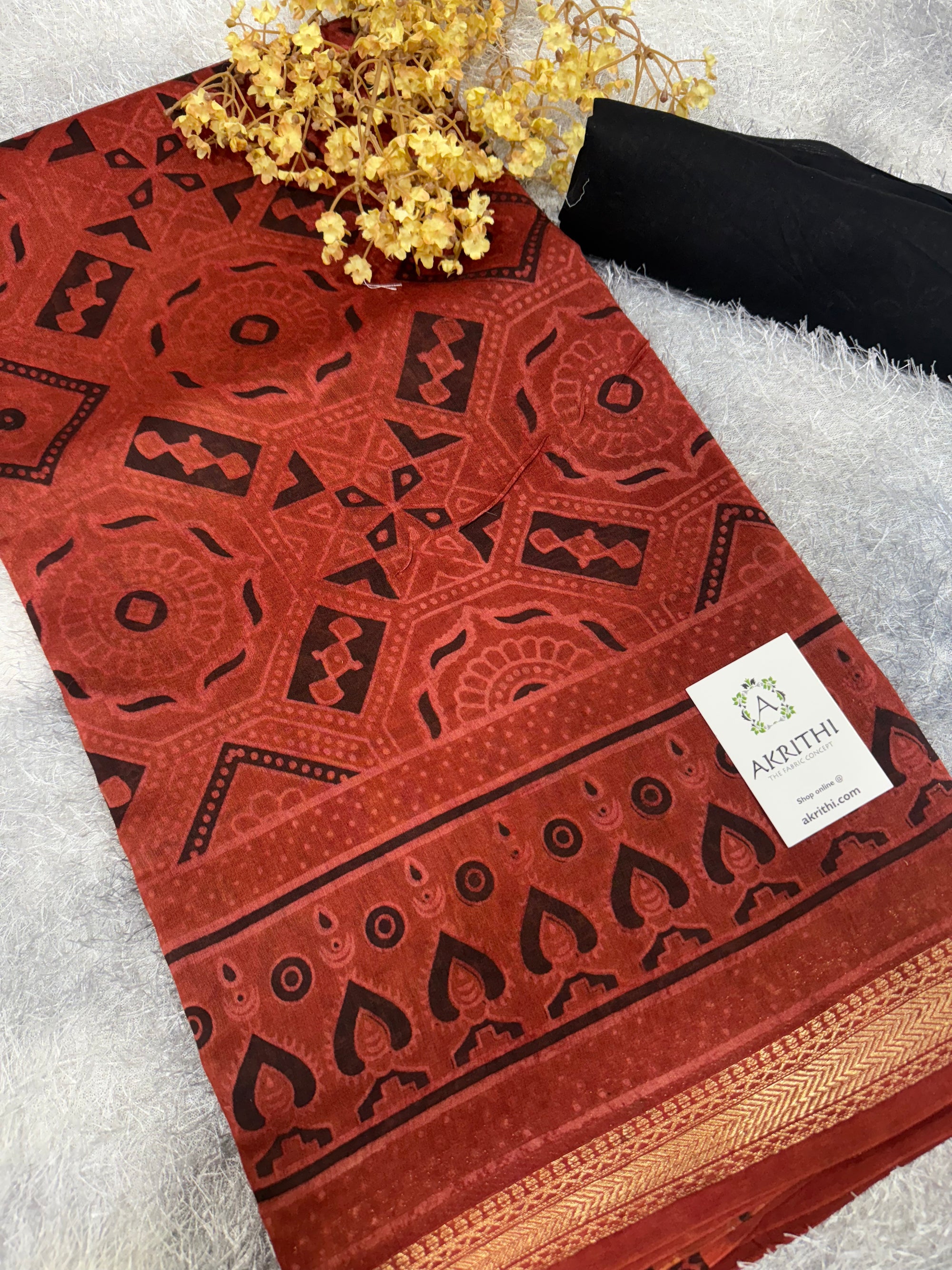 Hand Block printed Pure mangalagiri saree