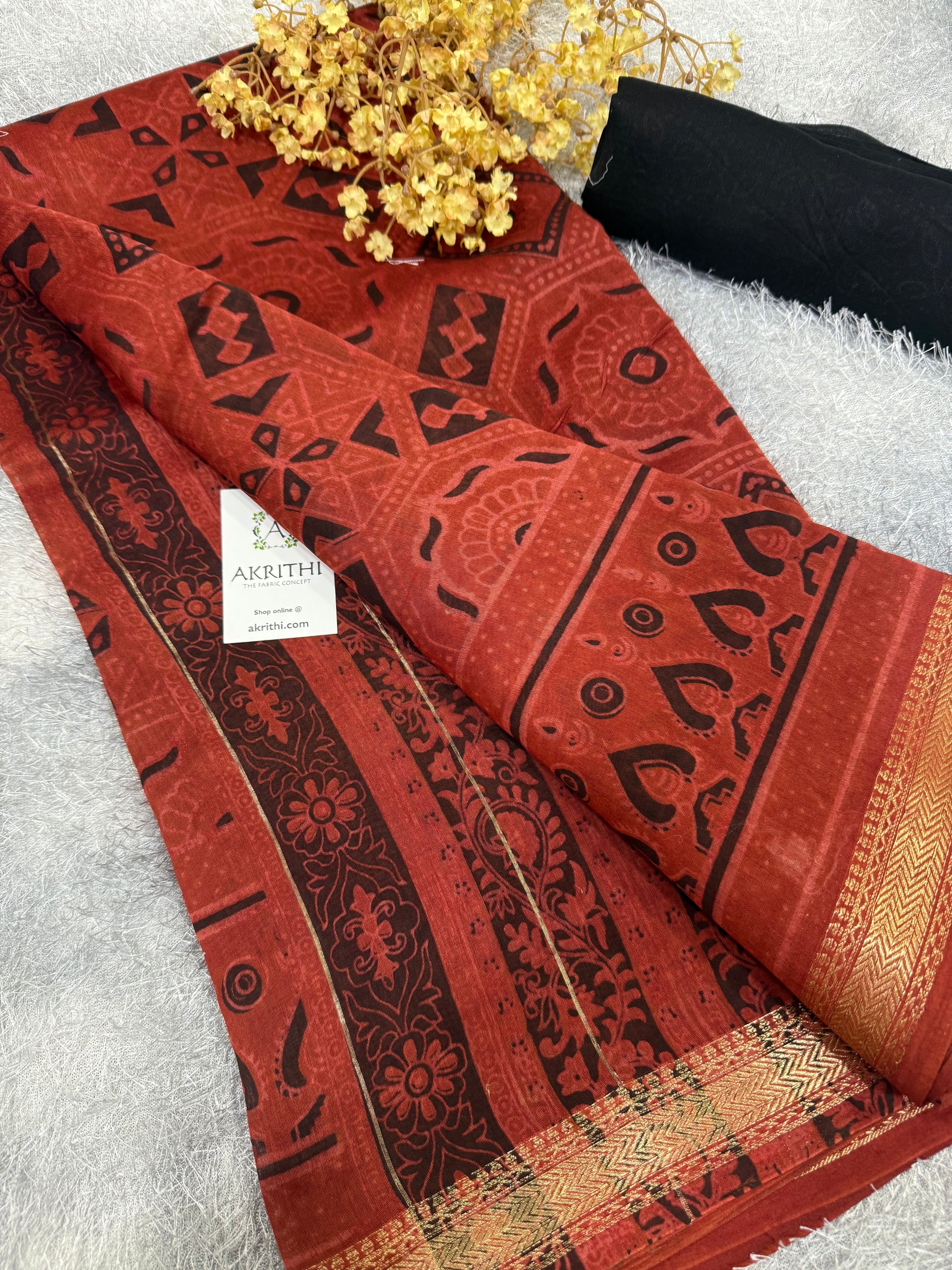 Hand Block printed Pure mangalagiri saree