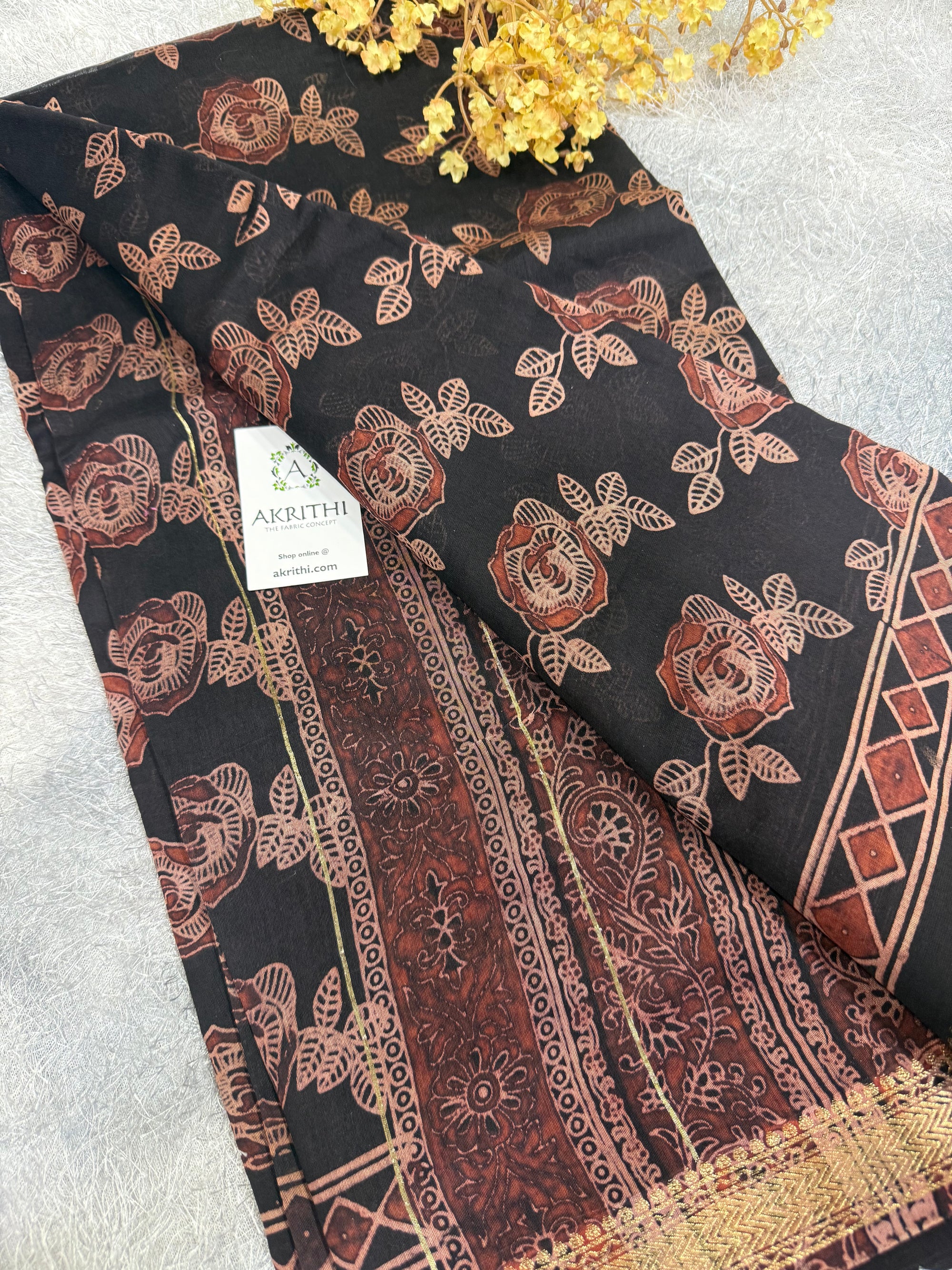 Hand Block printed Pure mangalagiri saree