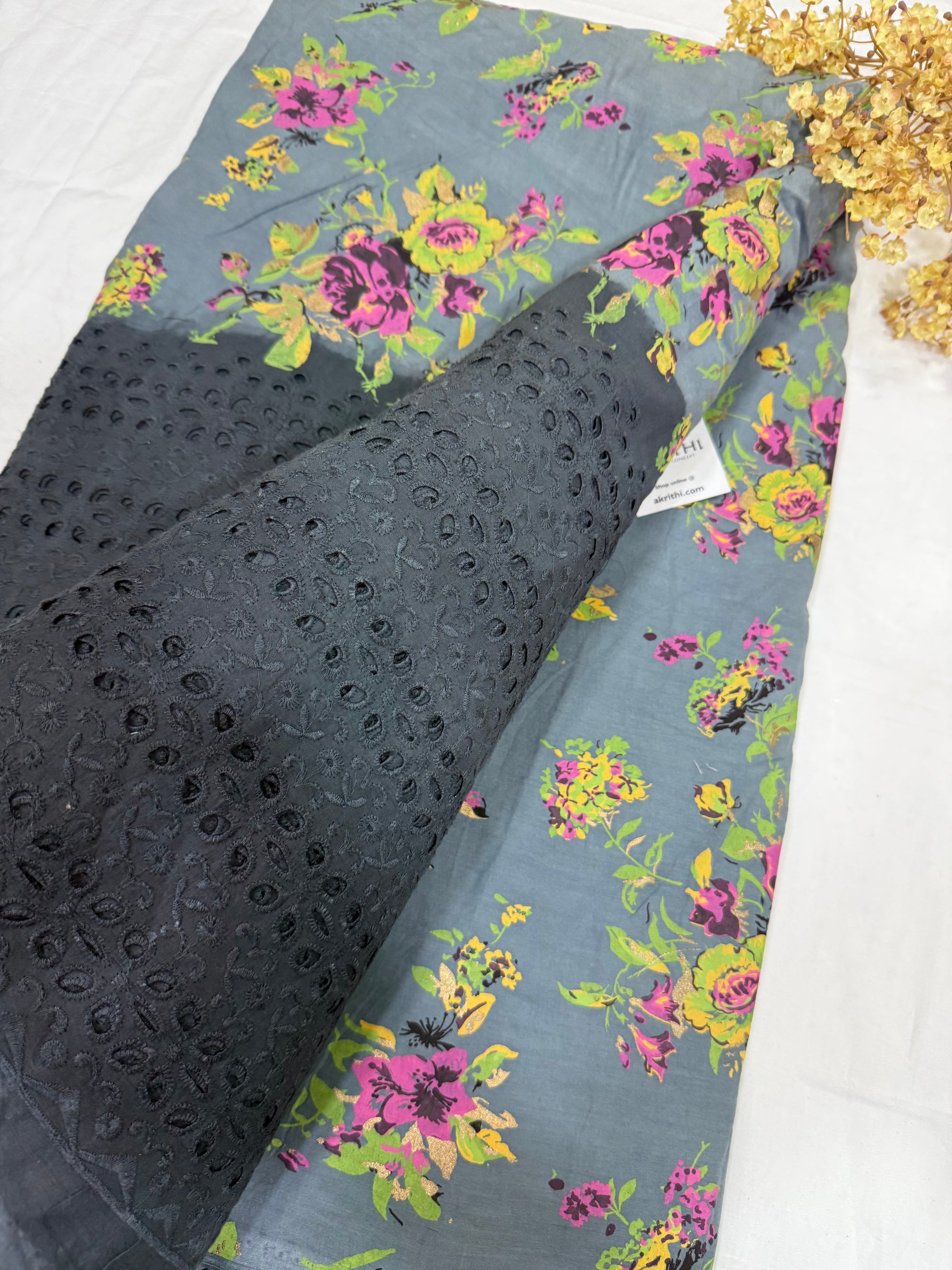 Floral printed pure cotton hakoba fabric