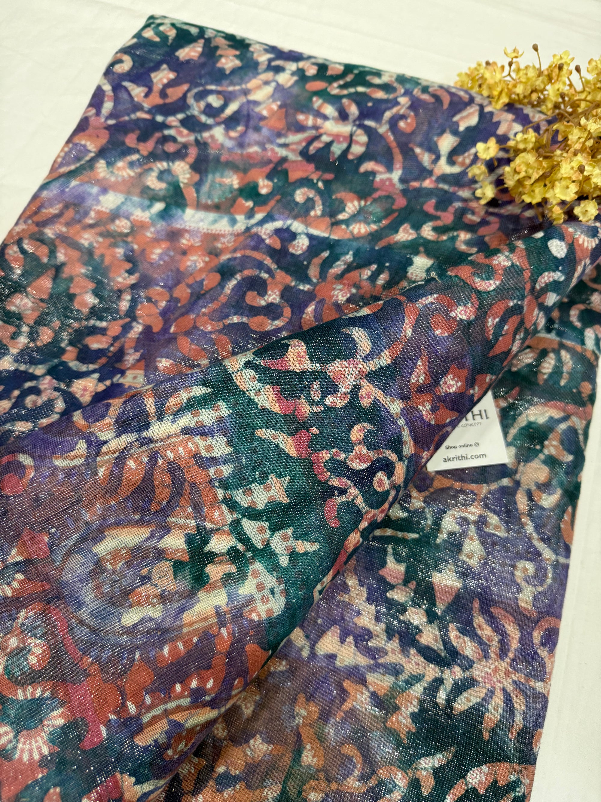 Batik printed pure cotton lurex fabric