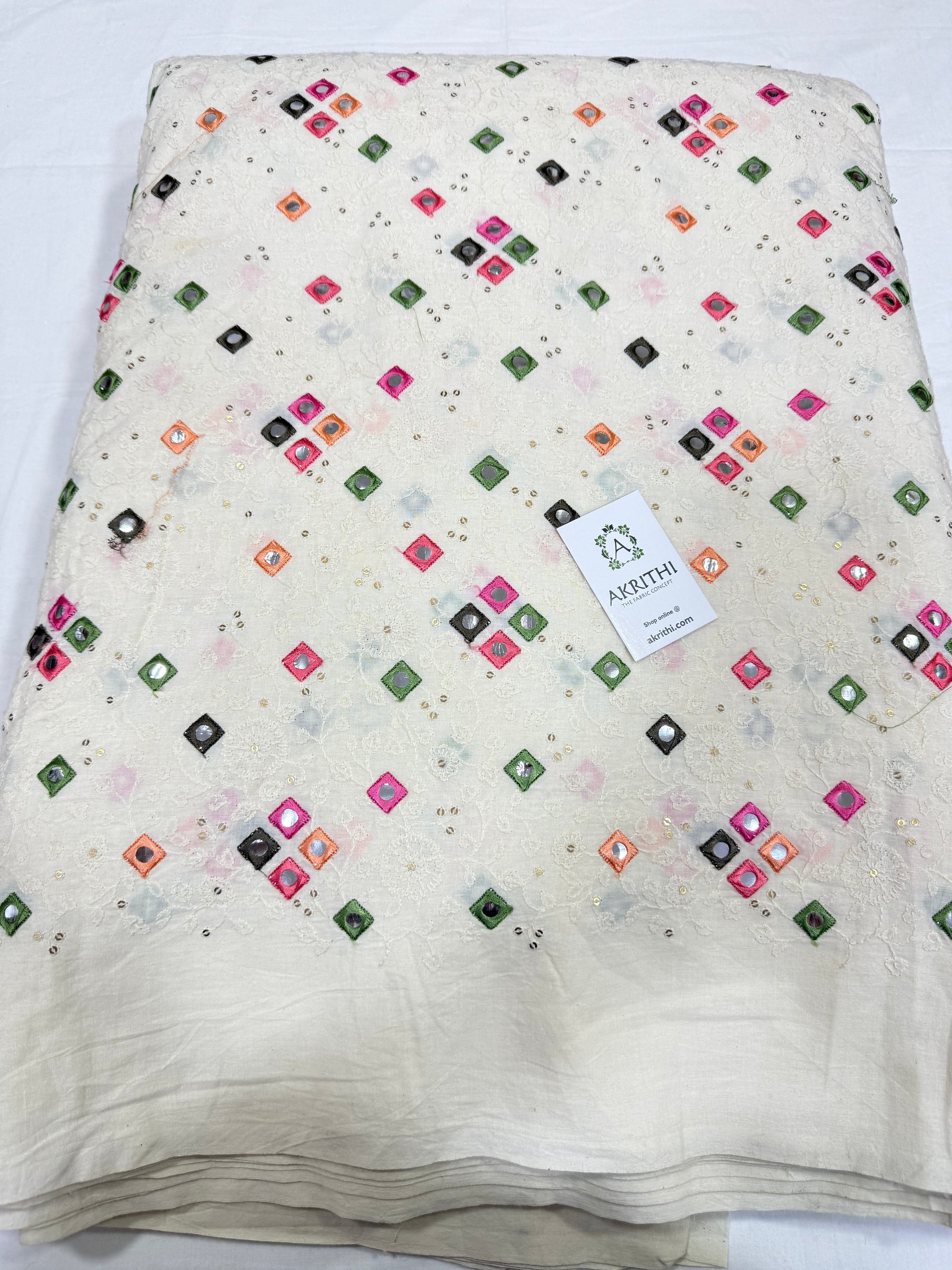 Pure Cotton mirror embroidered fabric