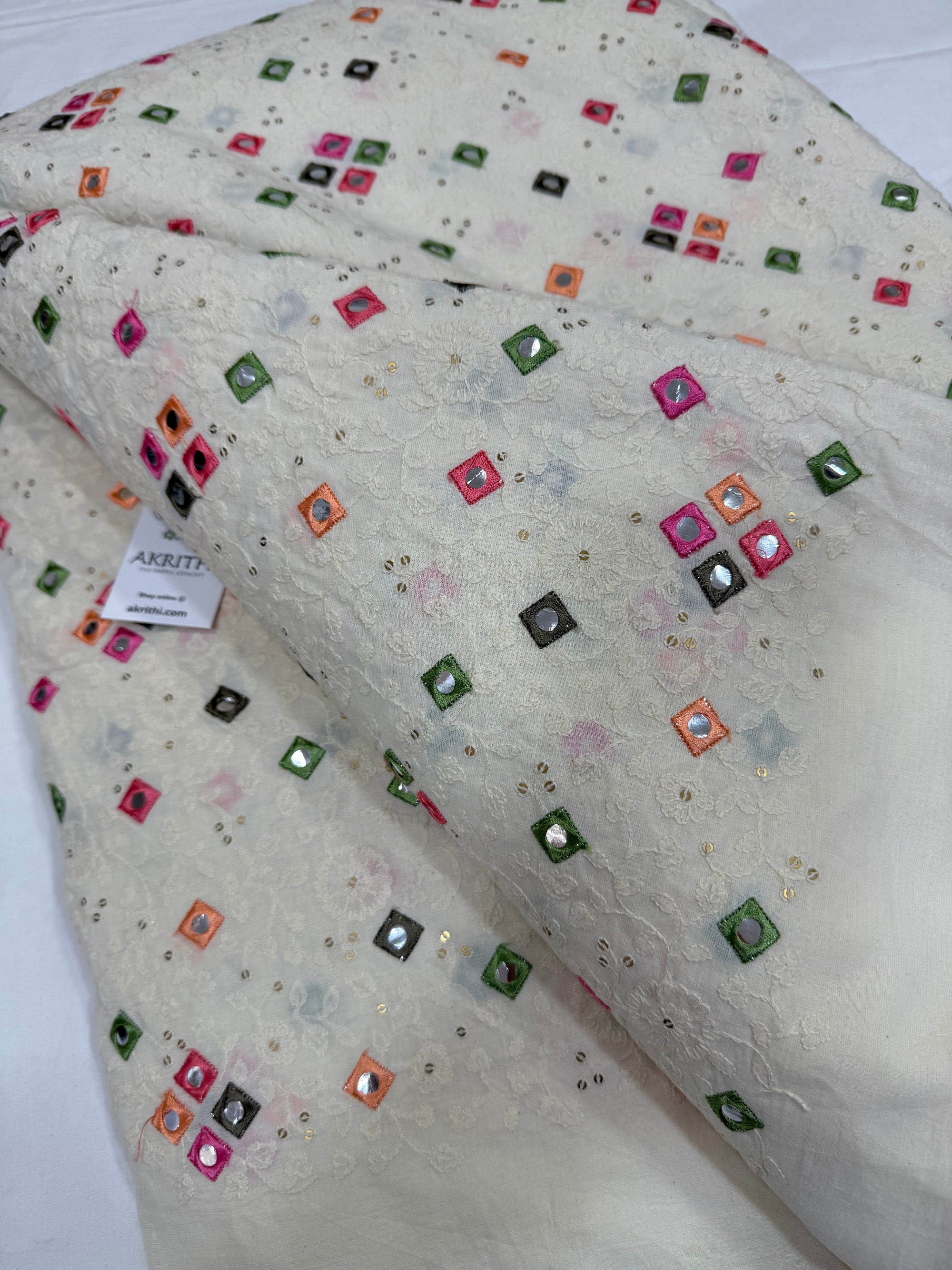 Pure Cotton mirror embroidered fabric