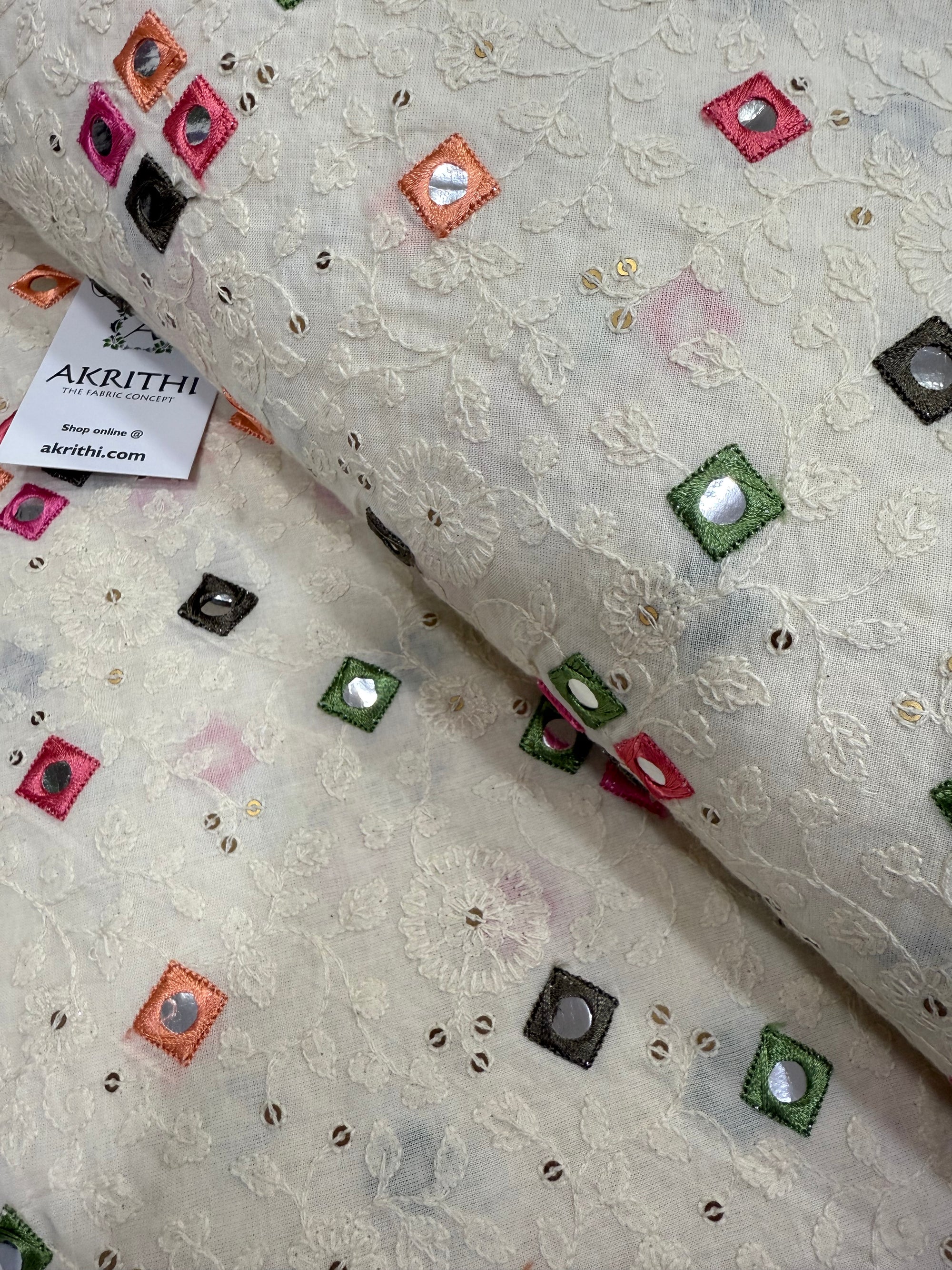 Pure Cotton mirror embroidered fabric