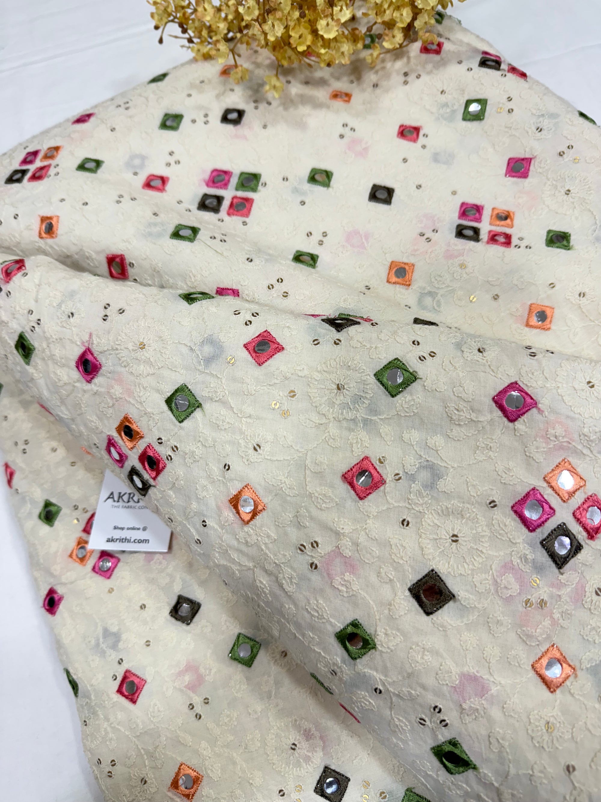 Pure Cotton mirror embroidered fabric
