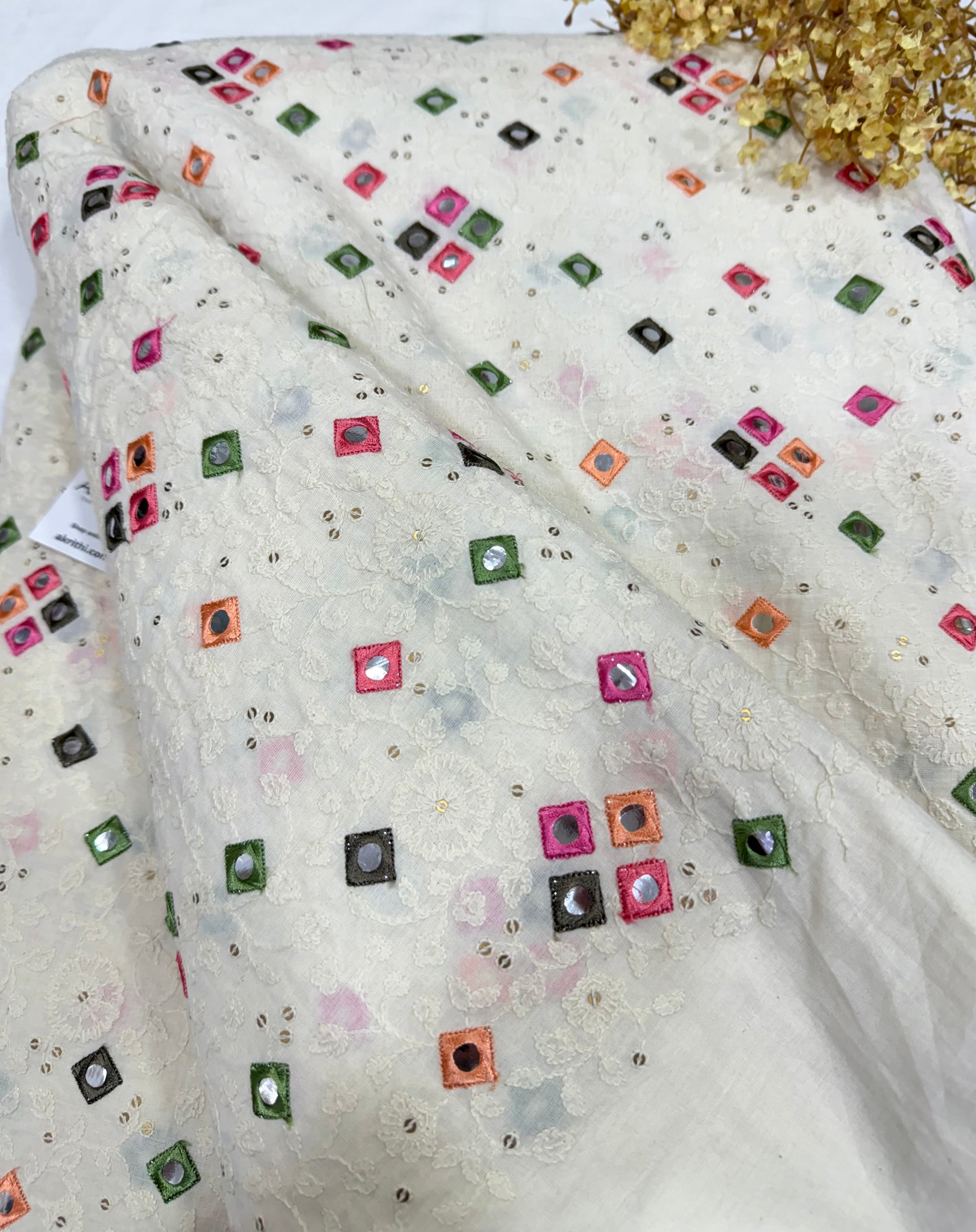 Pure Cotton mirror embroidered fabric