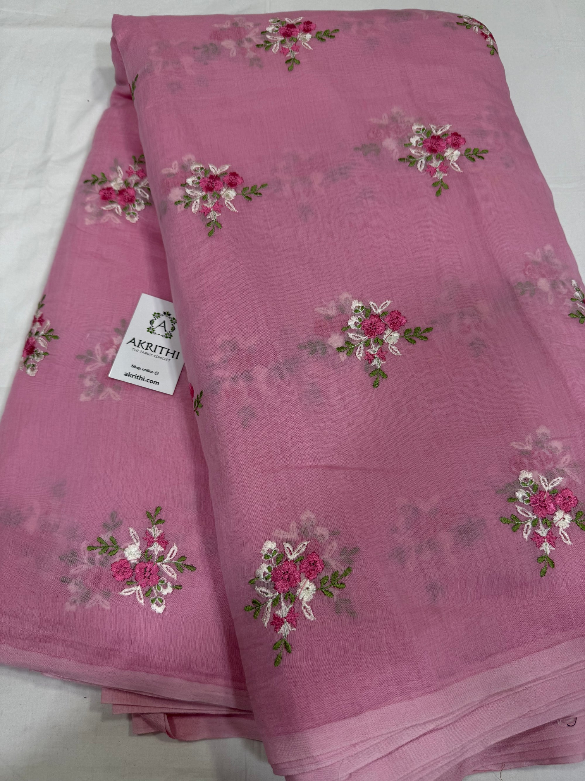MUL CHANDERI EMBROIDERED FABRIC