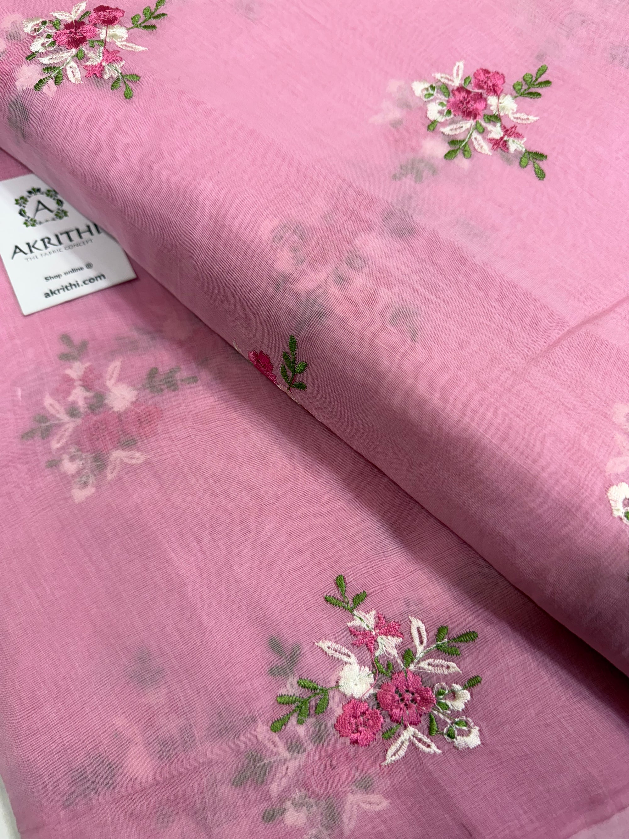 MUL CHANDERI EMBROIDERED FABRIC